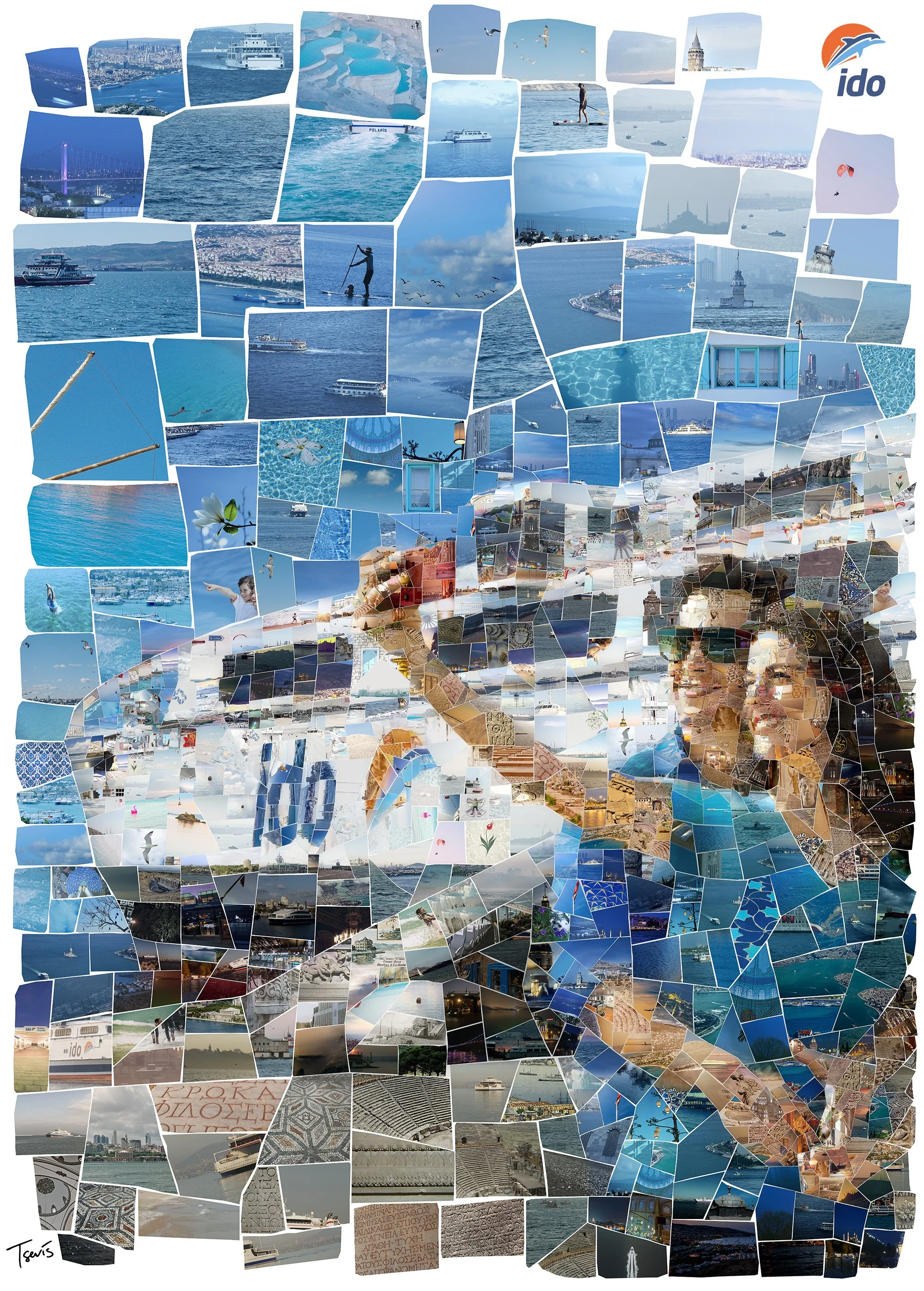Ferry in Bosphorus, constructed from photos. Annual report cover.