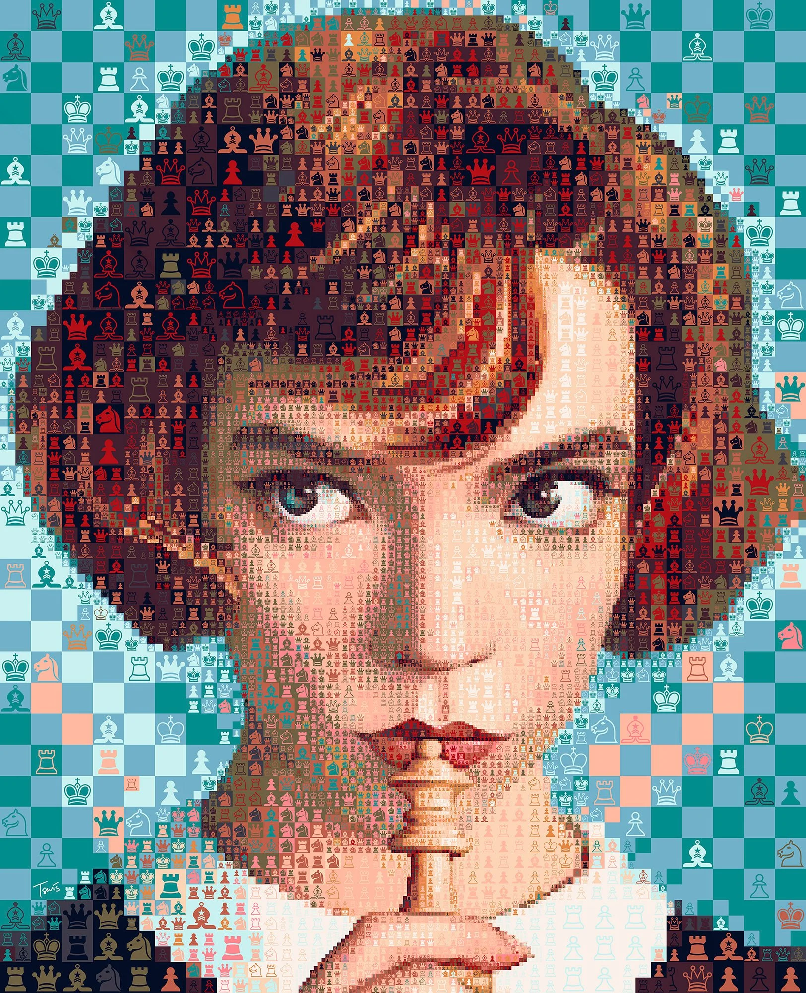 Anya Taylor-Joy's portrait for the film The Queen's Gambit, digital mosaic