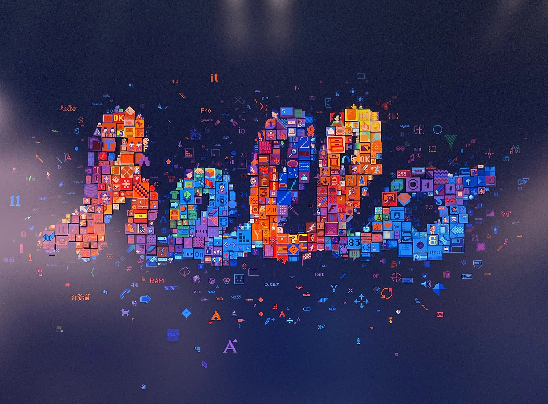 Digital mosaic portrait by Charis Tsevis created with technology-themed images showing Industry 4.0 concepts, artificial intelligence, and digital connectivity in vibrant colors against dark background