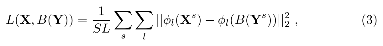 Equation: multi-scale perceptual loss L of X and blurred output B(Y)