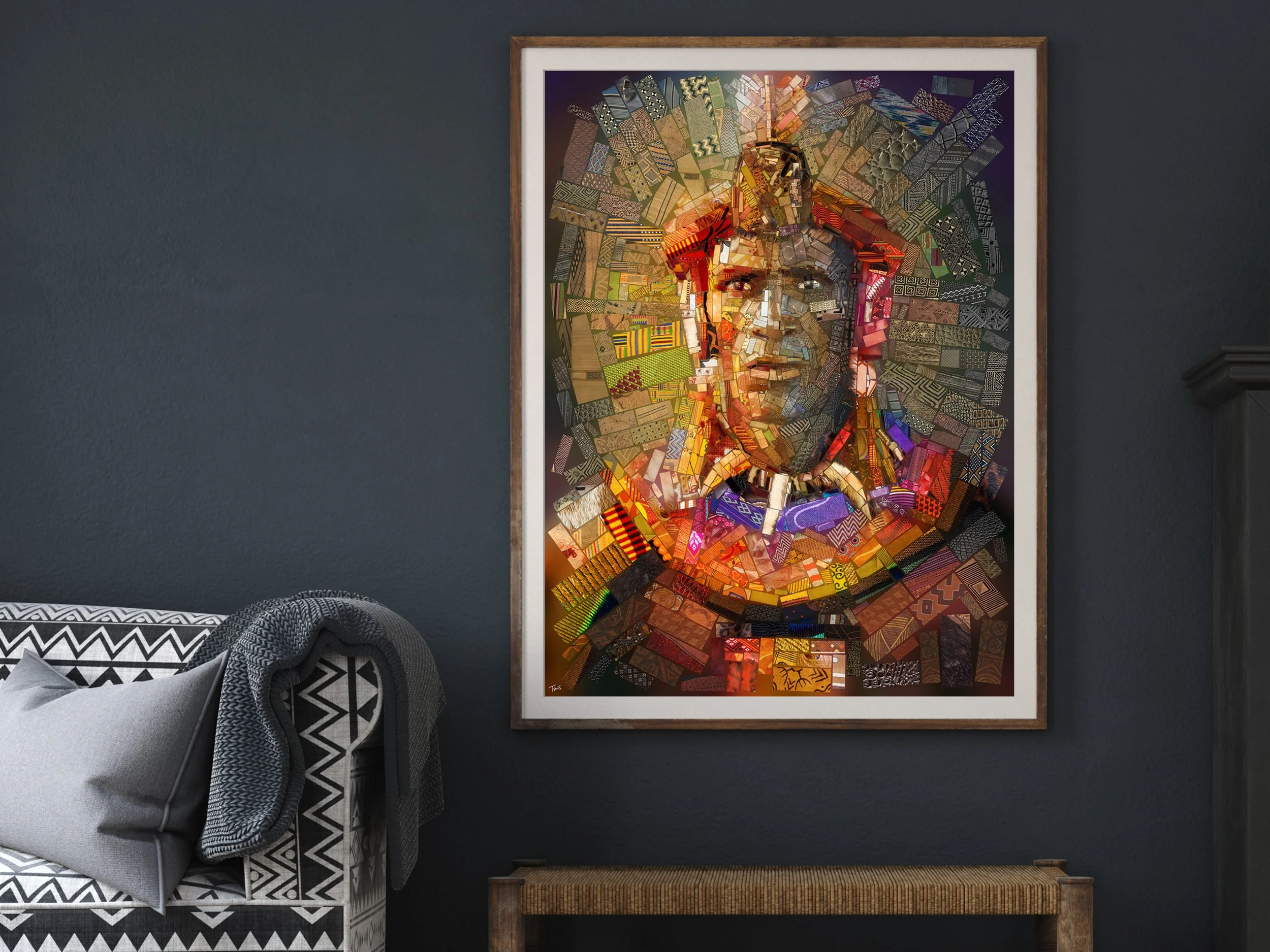 Mosaic Portrait of the Legendary Warrior King | Bold African History Art Print