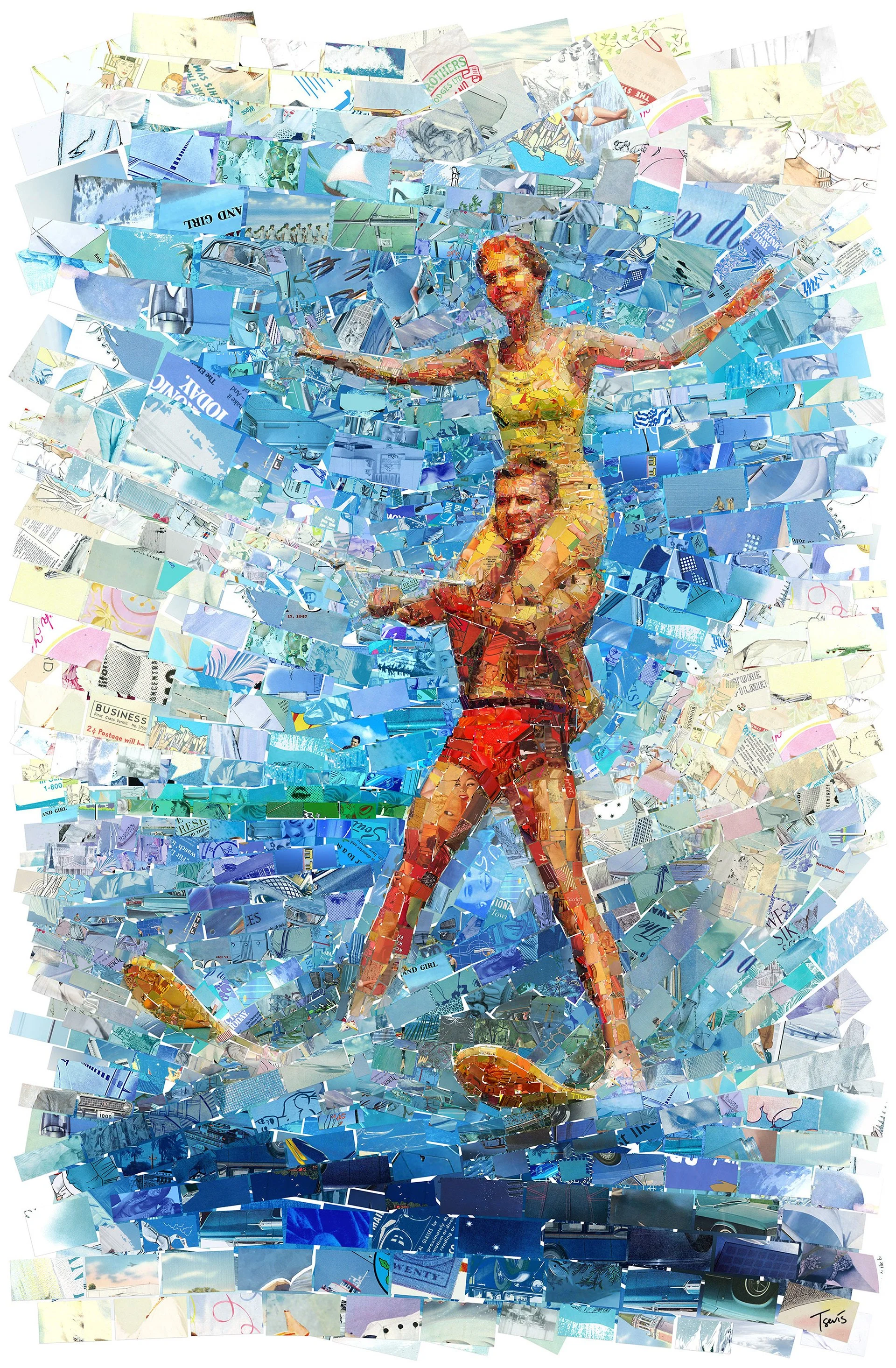 Endless Summer retro couple waterski mosaic