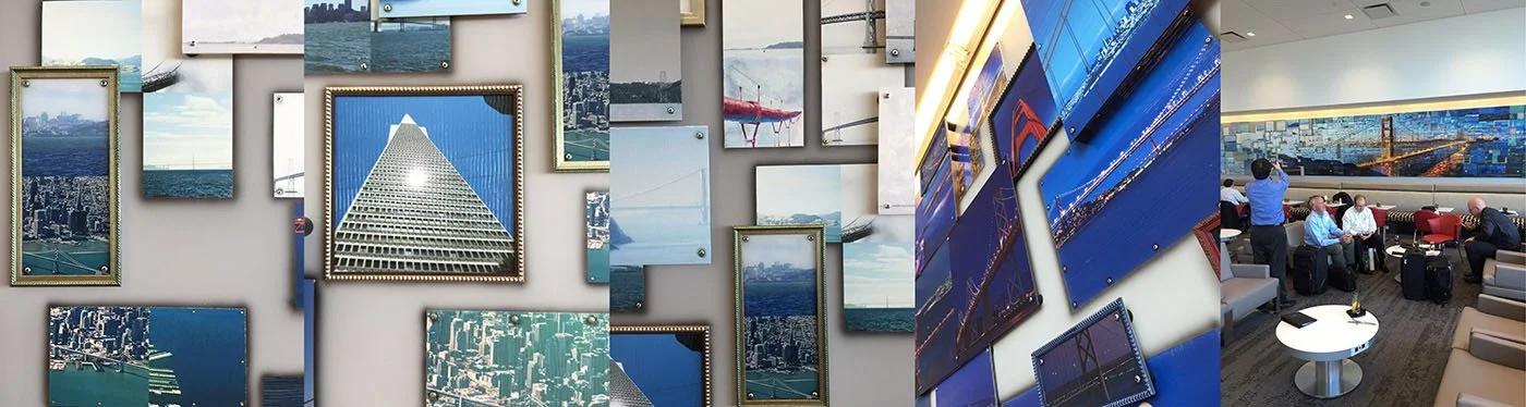Close-up details of the mosaic wall at the Delta SkyLounge in San Francisco