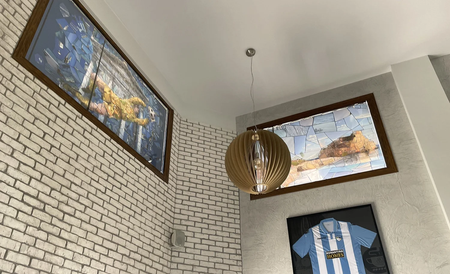 Printed mosaics on a windows, lobby decoration art as a stain glass art