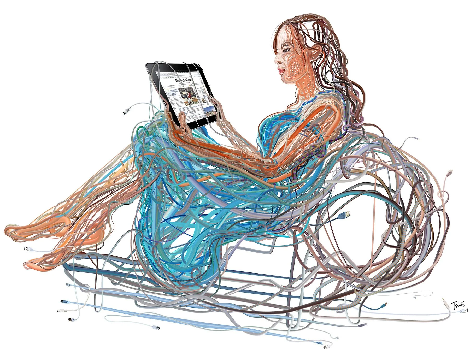 A young woman on her couch with her iPad.