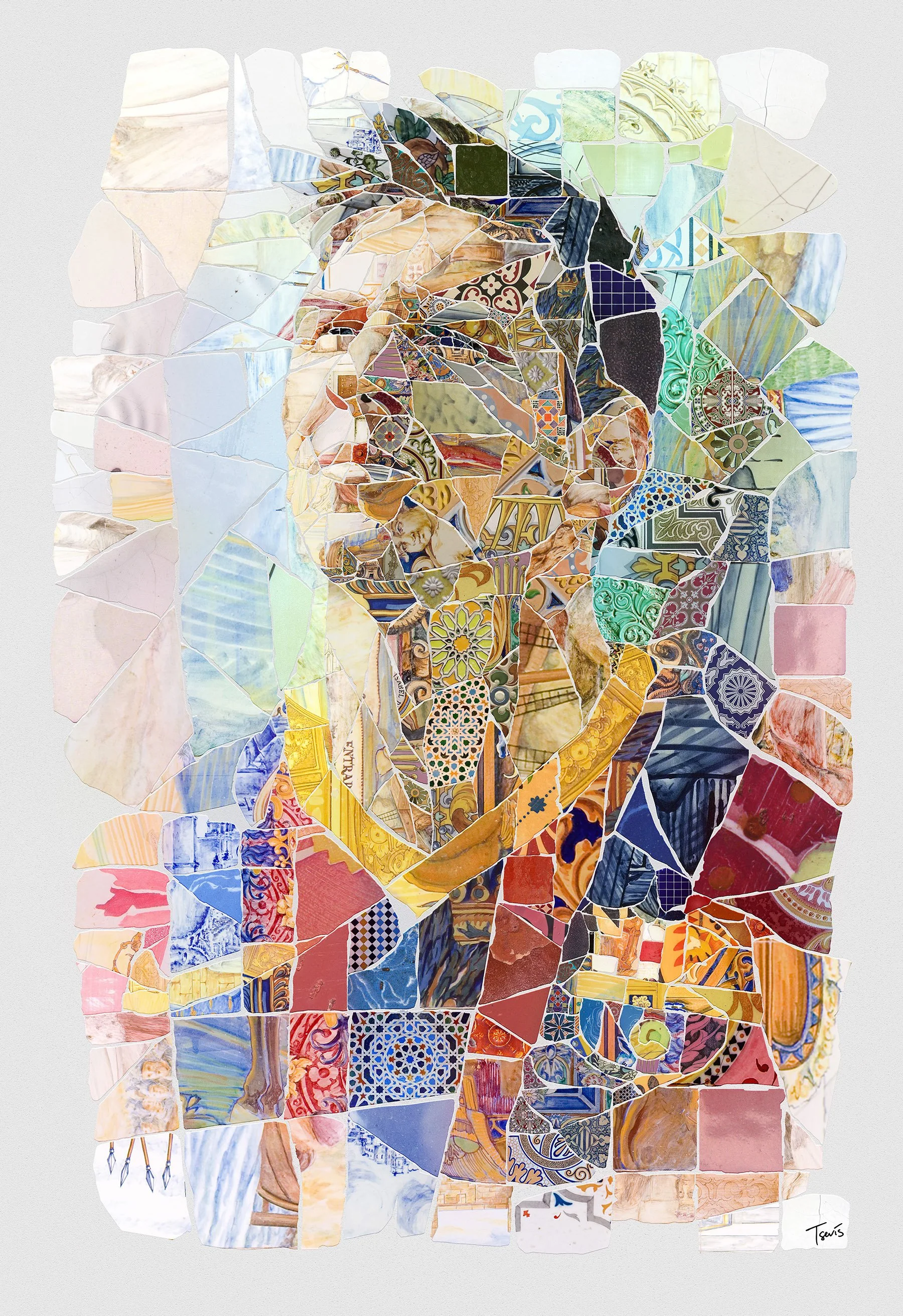 Messi mosaic – trencadís fragments capturing the footballer's focus