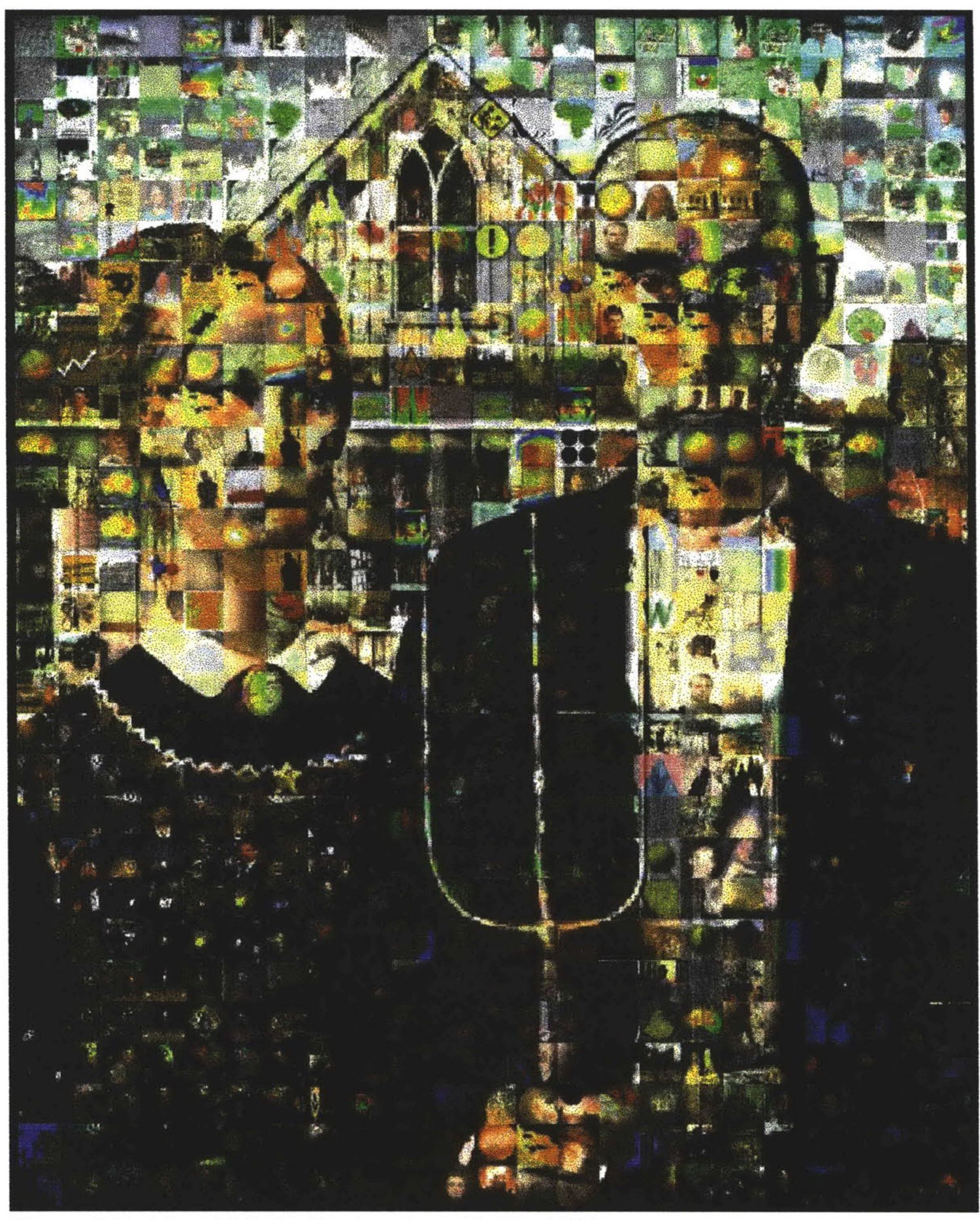 American Gothic painting recreated from small recoloured photographs