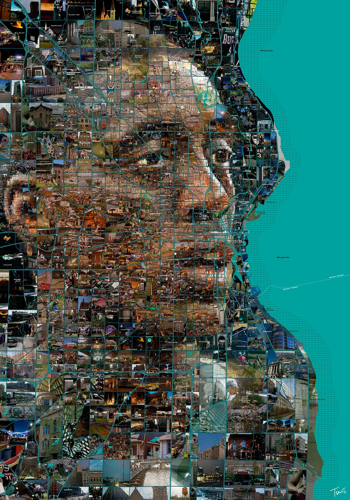 Tony Snell portrait, Milwaukee map-mosaic. Built from city photography.