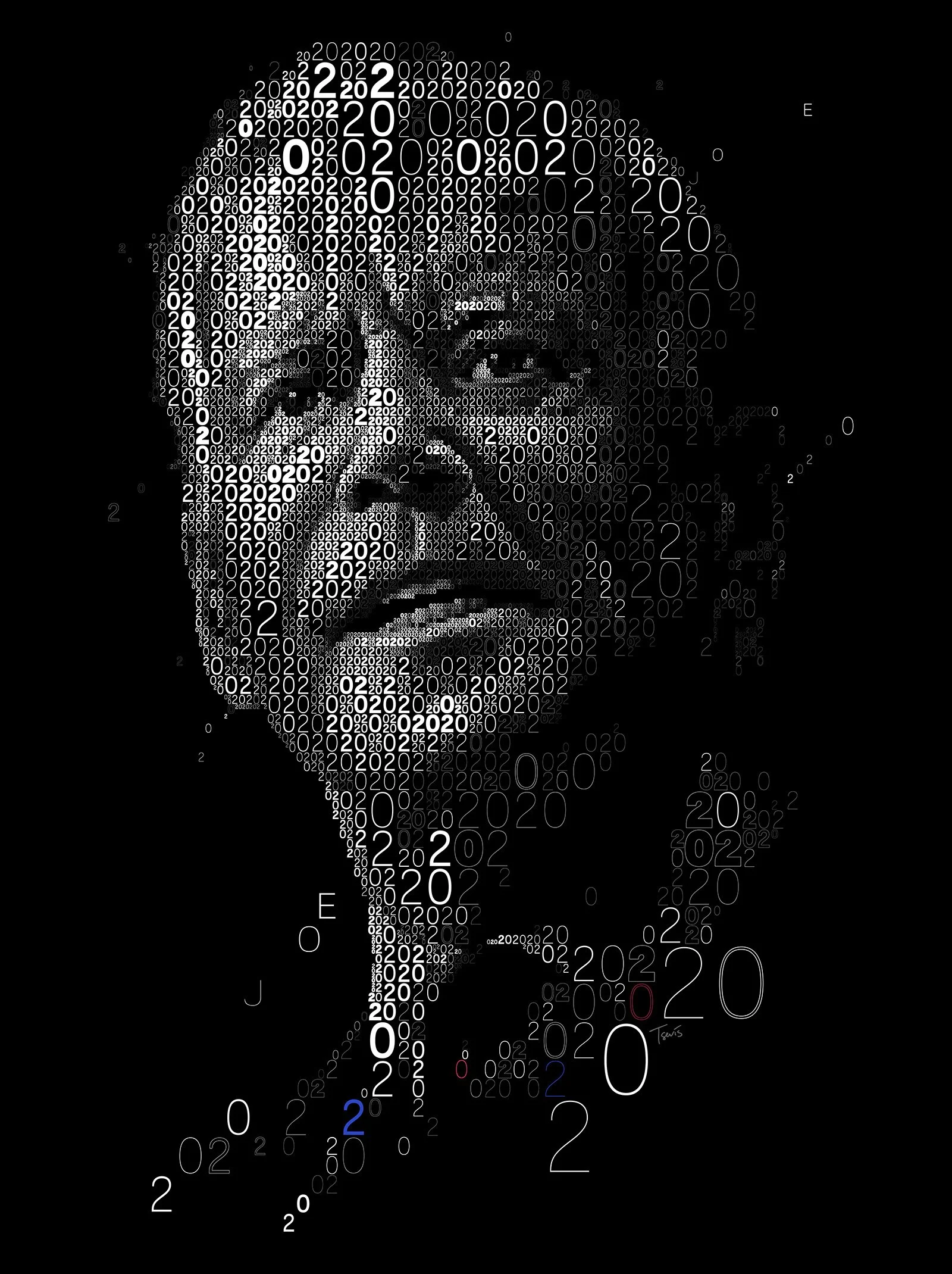 Black and white digital numbers mosaic portrait for Joe Biden’s 2020