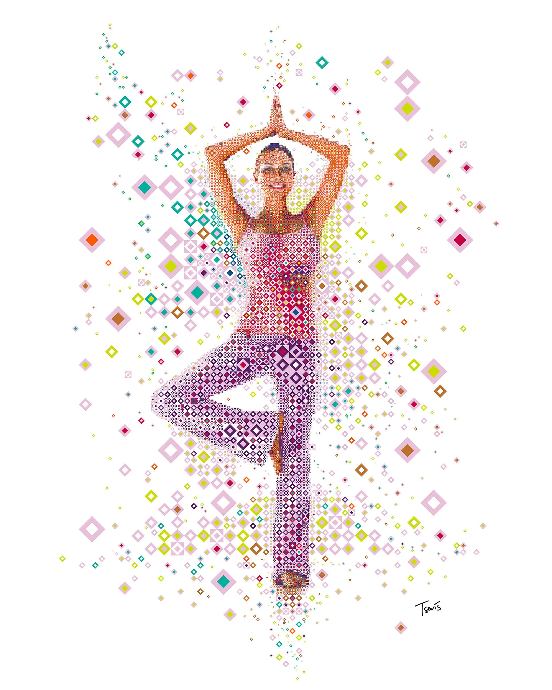 Yoga athlete, digital mosaic sports artwork