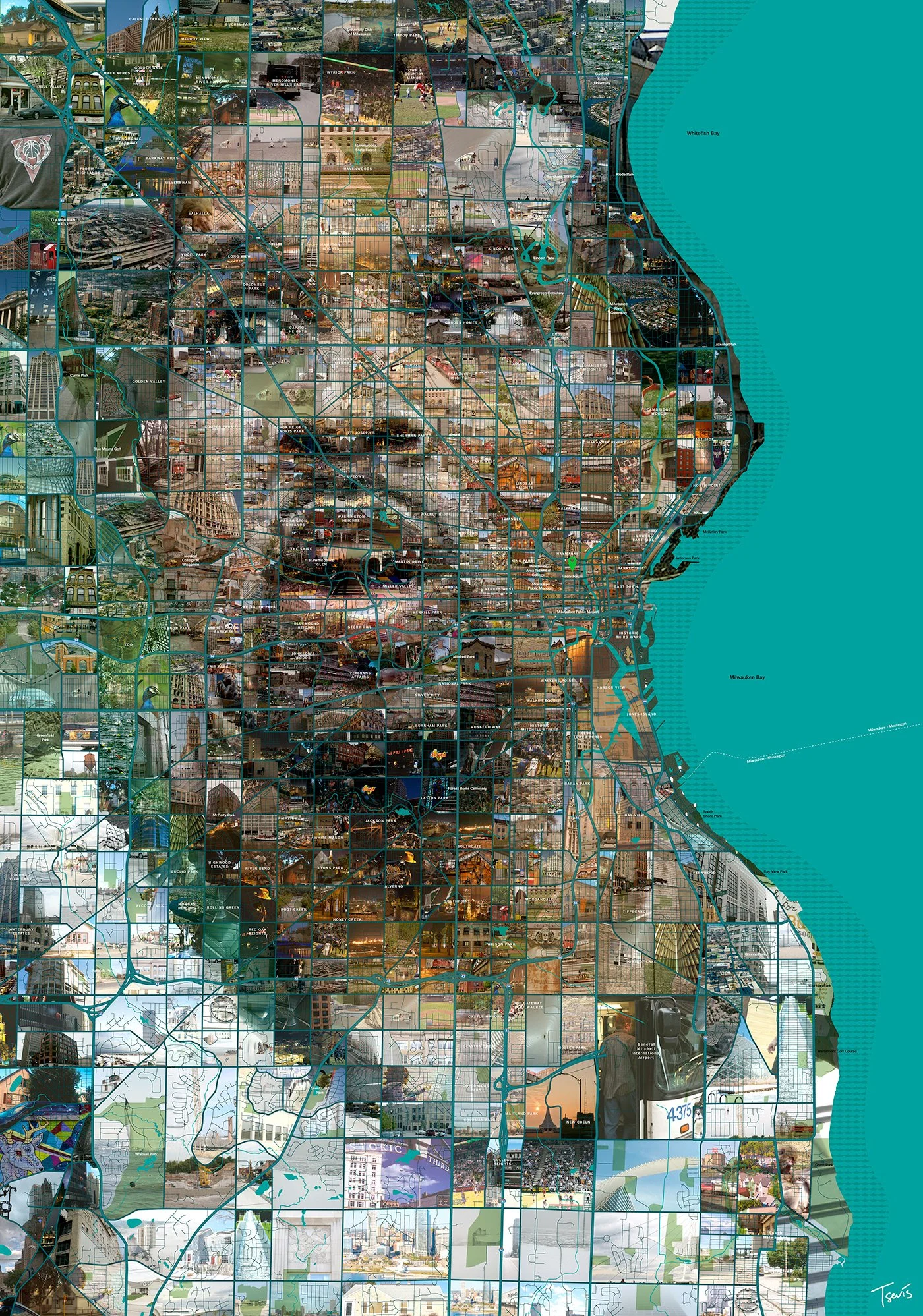 Eric Bledsoe mosaic. Bucks point guard from Milwaukee city map fragments. Metropolis as structural grid.