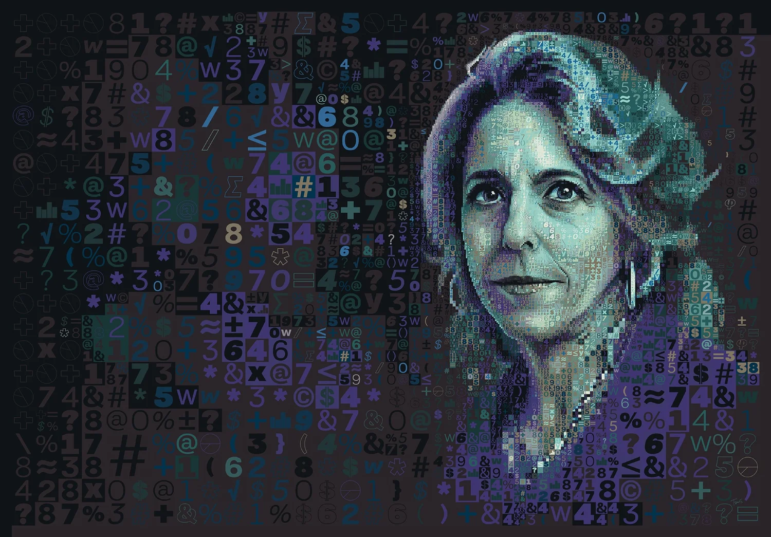 Mosaic portrait of Corcoran CEO Pam Liebman made out of data