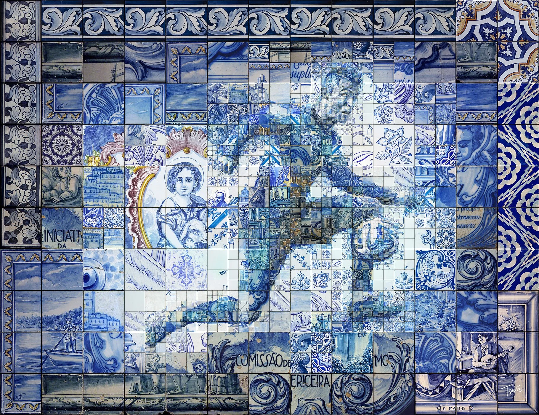traditional Portuguese tile painting technique. Digital tribute to 5 centuries of ceramic art.