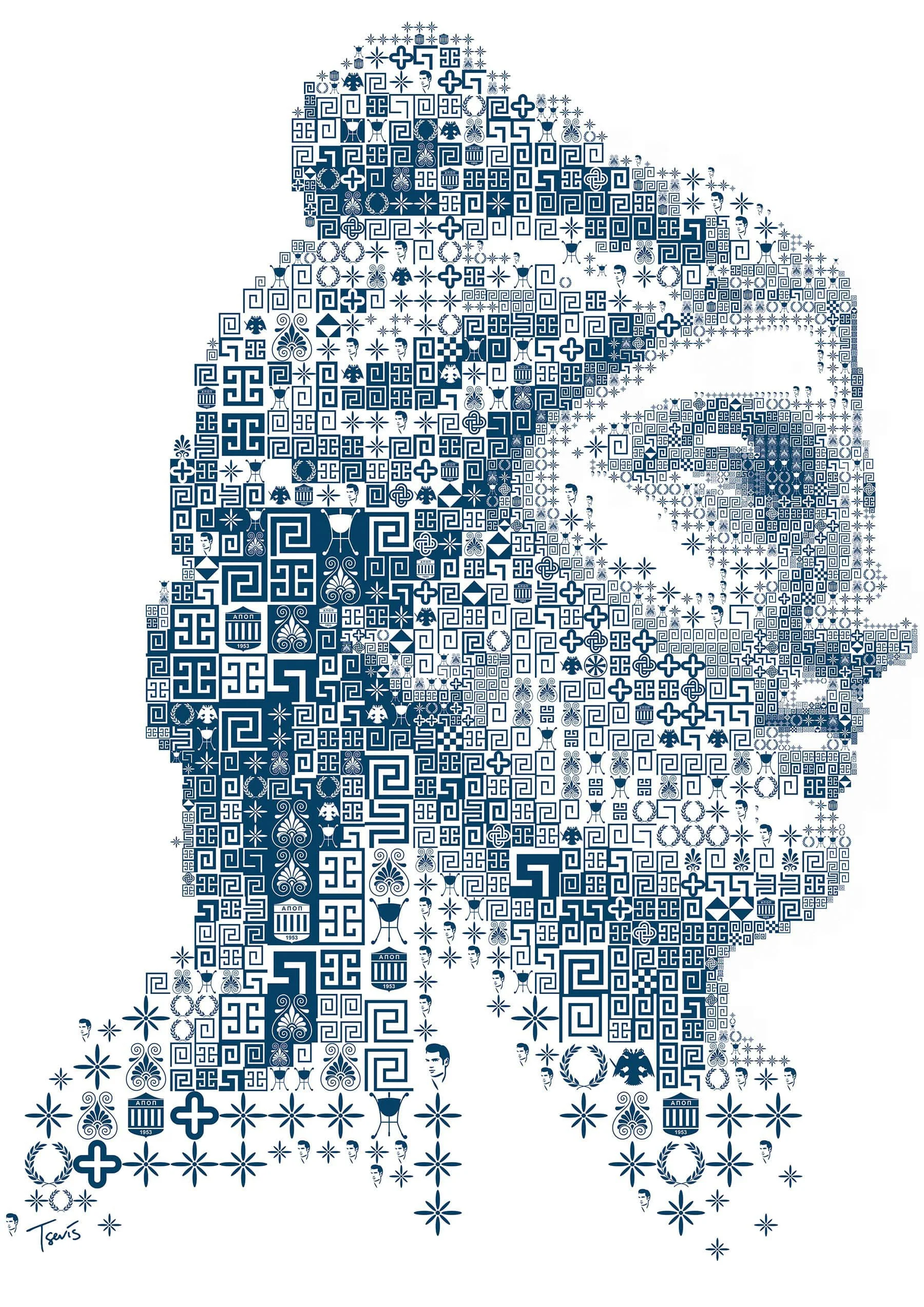 Aphrodite represented through abstract mosaic patterns – honoring Paphos as goddess's legendary birthplace. Vector icons mosaic