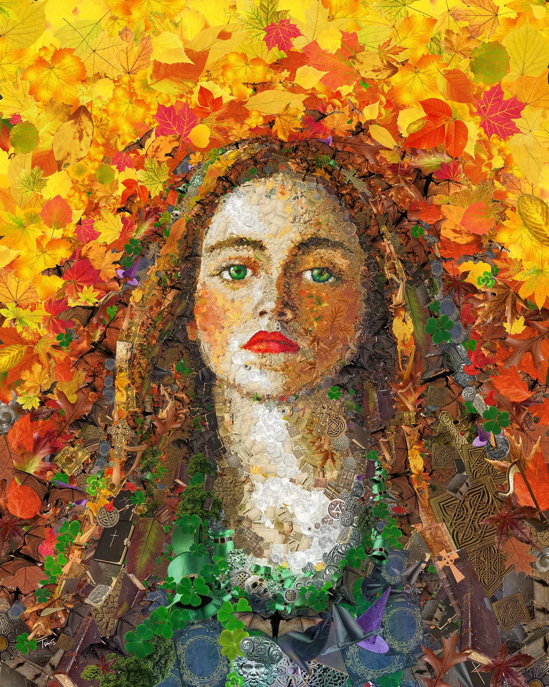 Sophy Gray gothic mosaic – Pre-Raphaelite beauty from Victorian patterns and stained glass fragments.