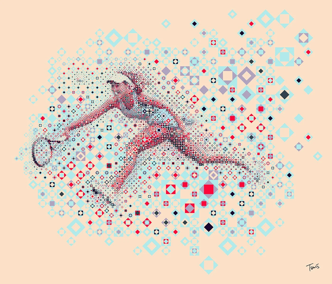 Digital mosaic created with pale colored diamond shapes showing tennis champion Ana Ivanovic