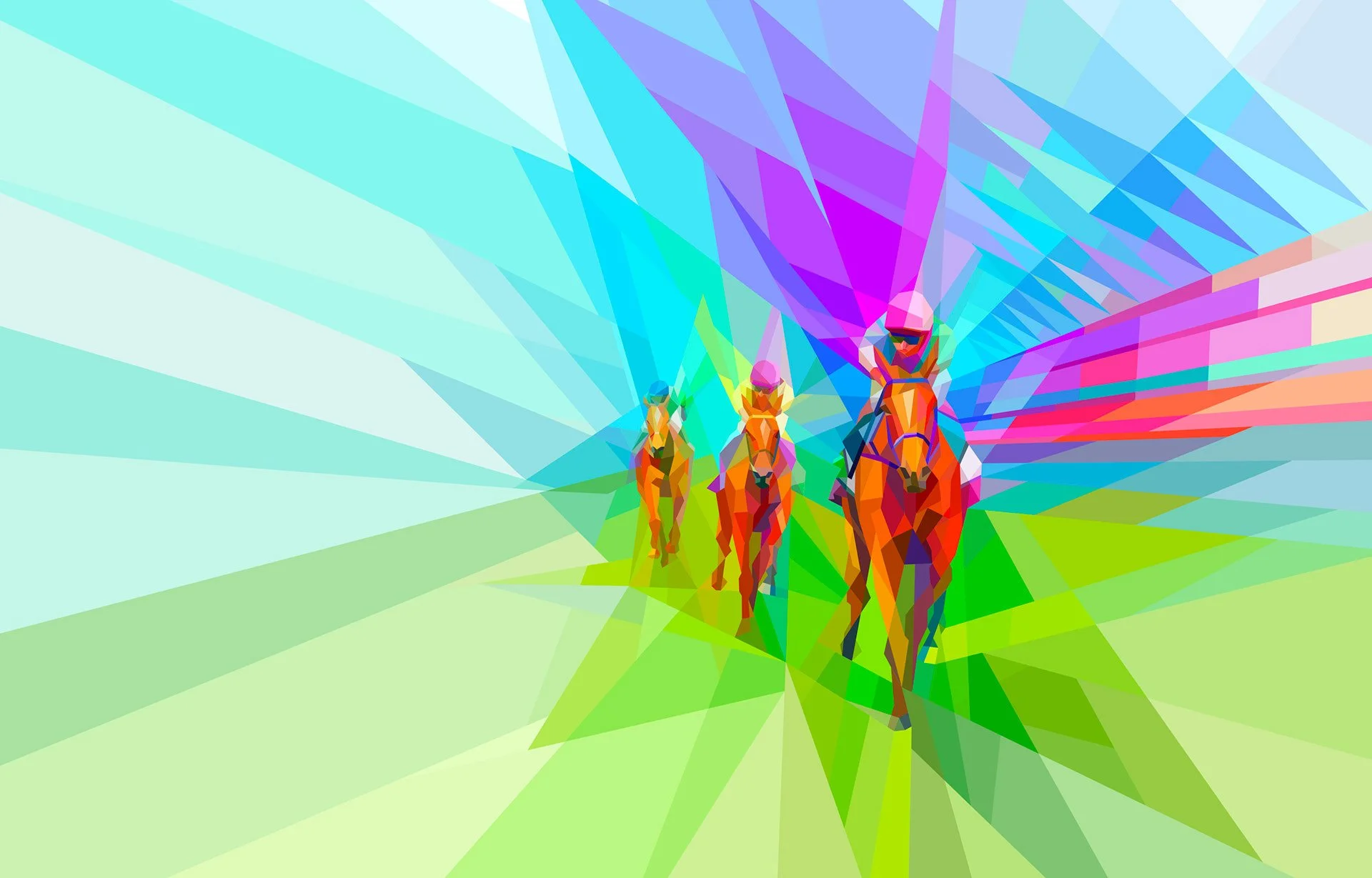 Neofuturistic horse illustration, fashionable color bursts, Ascot event promotion