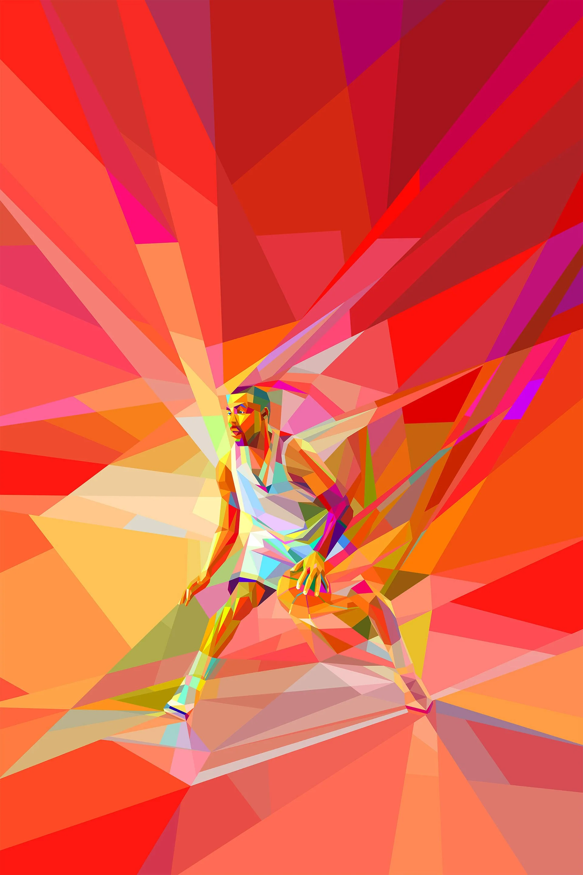 Neofuturistic basketball player. Lega Basket Serie A season launch. Dynamic geometry.