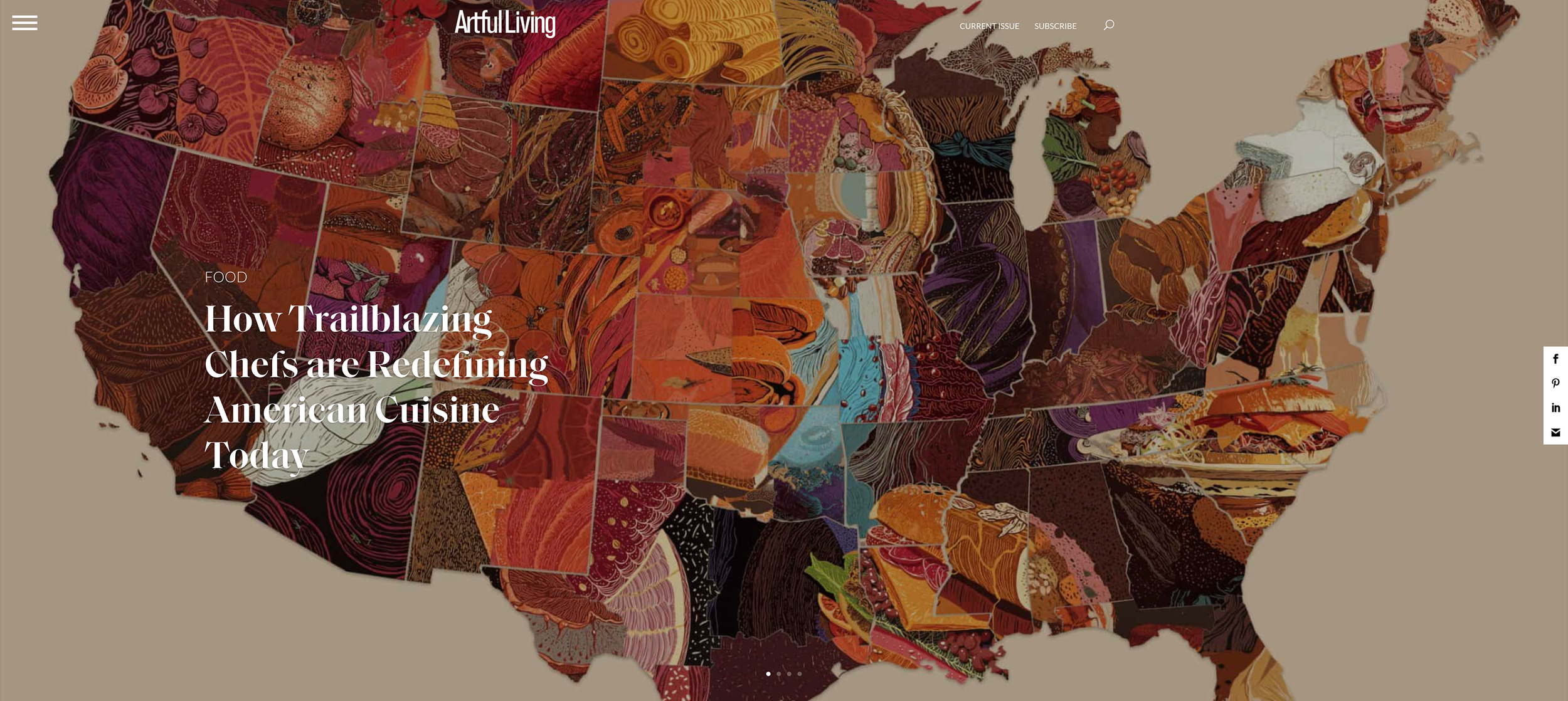 Artful Living opening page with food mosaic – headline