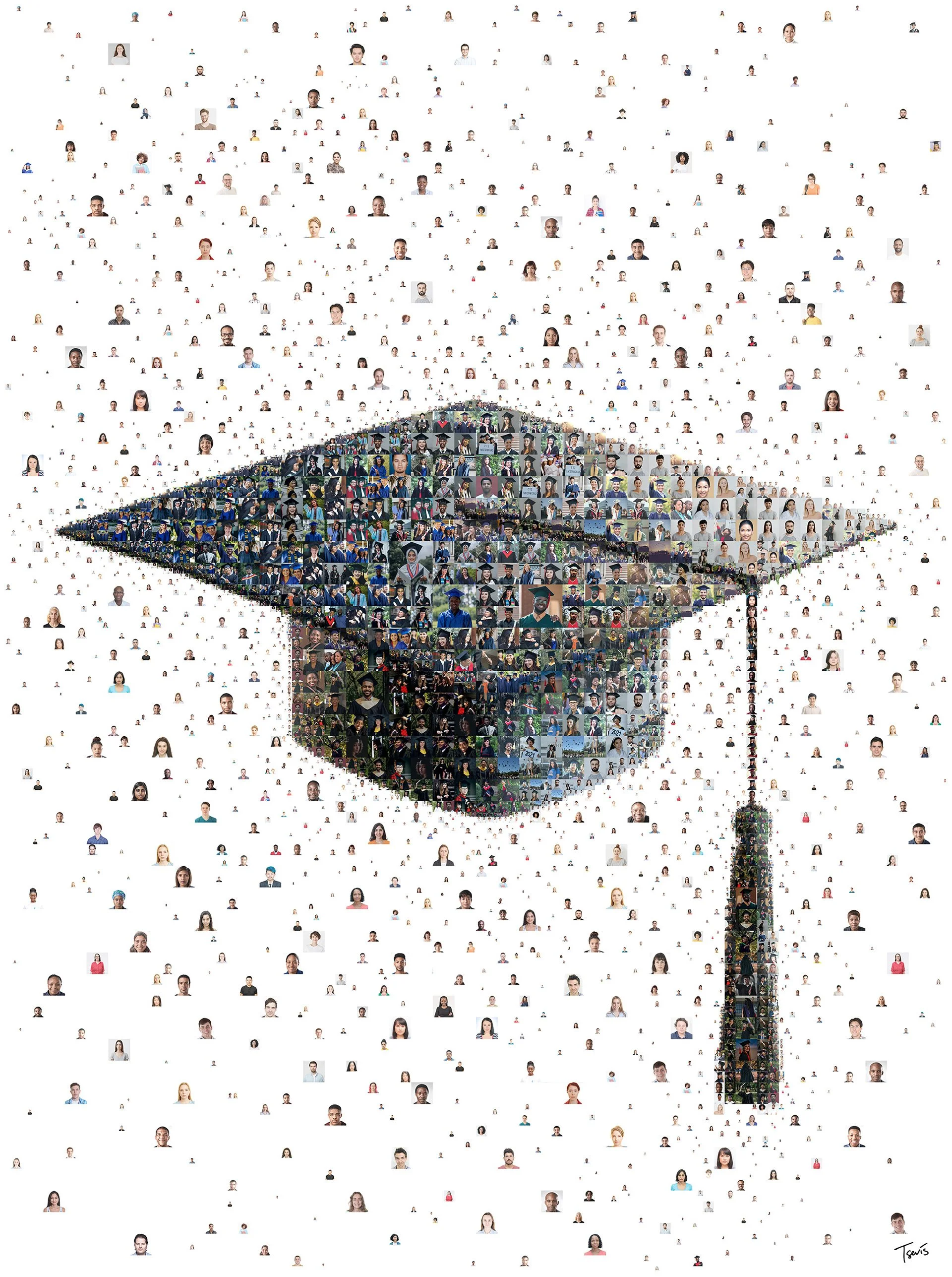 Photomosaic graduate cap for ACM: academic faces forming a cap, symbolizing innovation in program development.