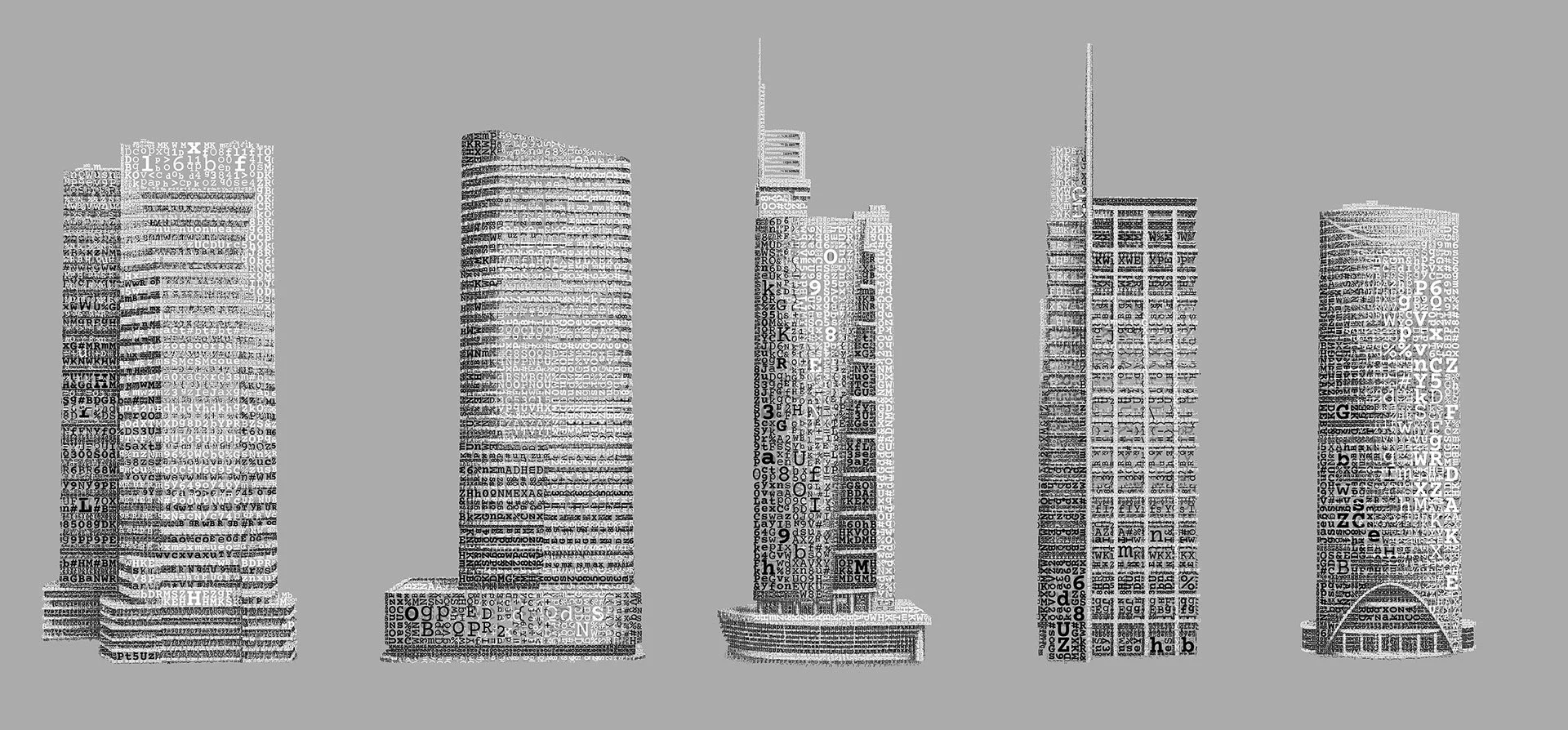 tower typographic mosaic from Courier code for Siemens Low Code advertising campaign