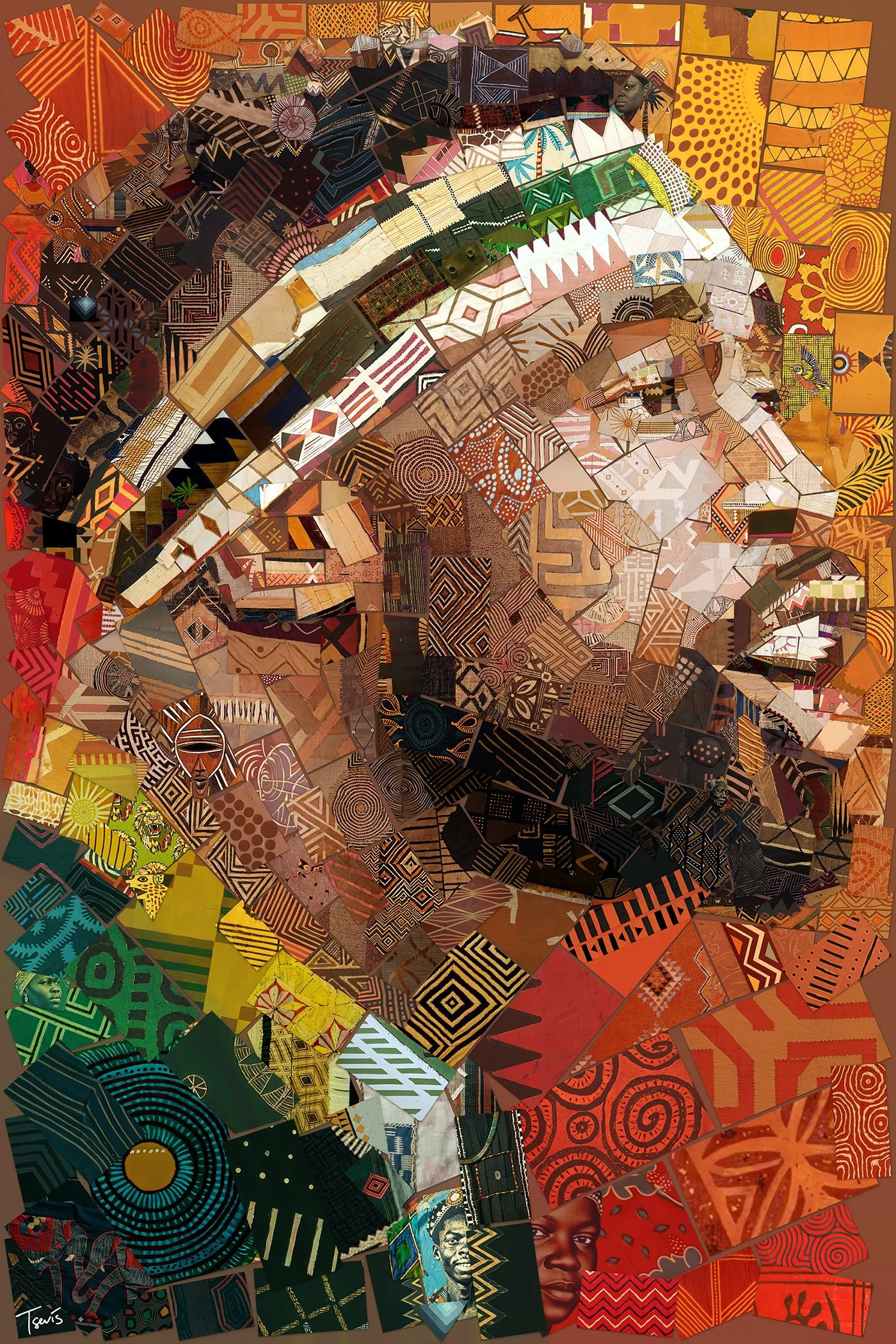 Siya Kolisi mosaic portrait celebrating first black Springboks captain and back-to-back World Cup winner - inspiration in textile patterns