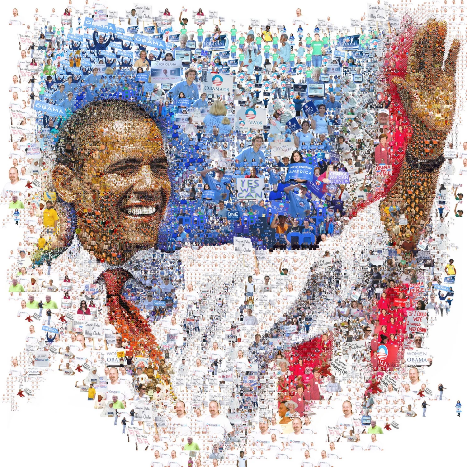 Political art mosaic of Obama of people's connection to societal leadership