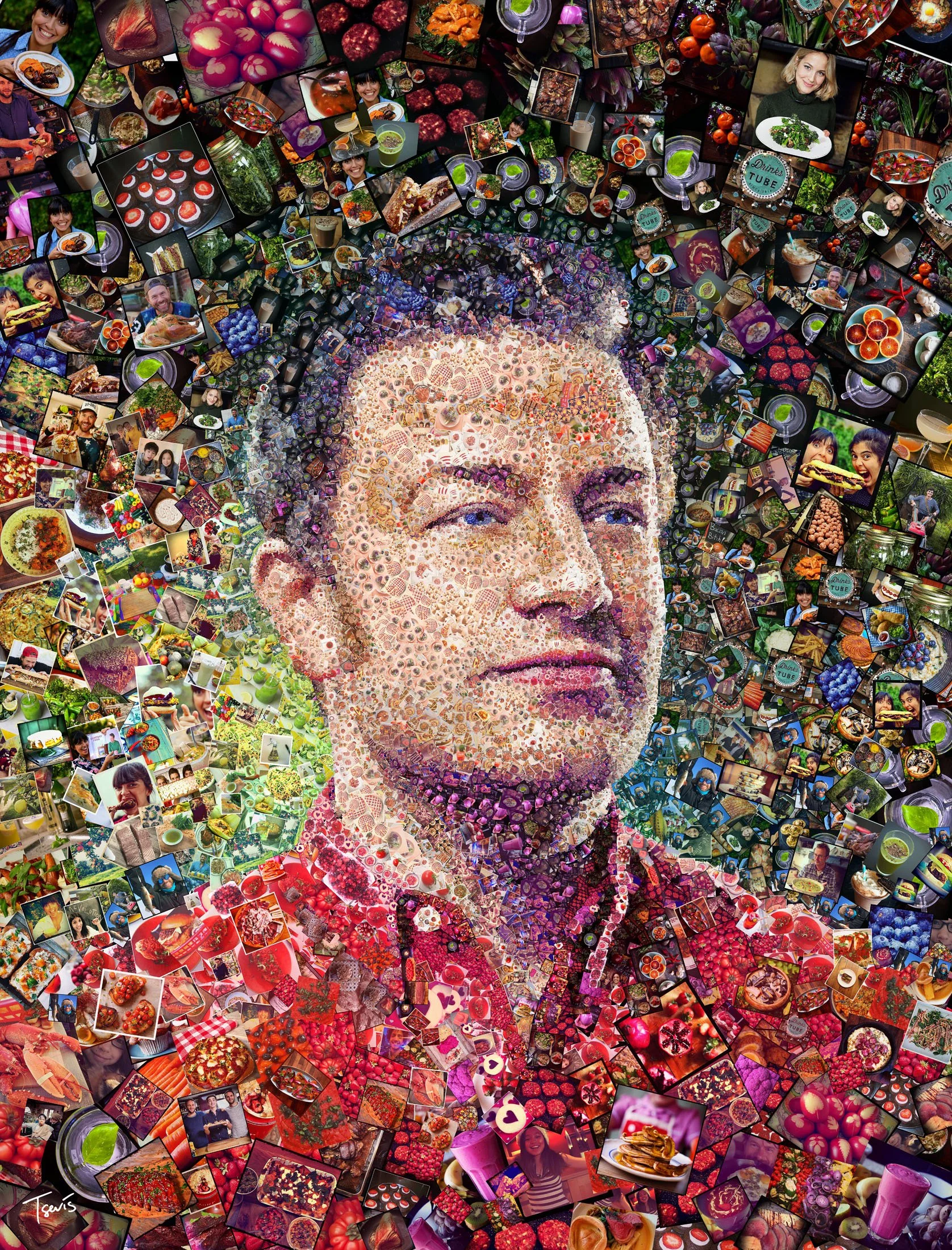 Jamie Oliver mosaic – food revolution photos as tesserae: vegetables, cooking classes, school meals.