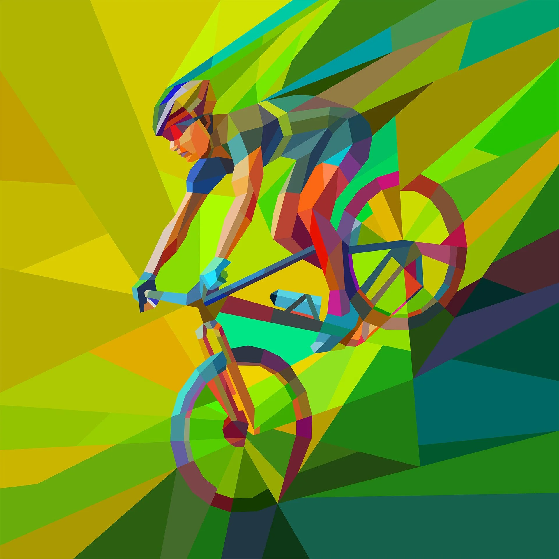 Mountain biking art color mosaic, sports merchandise promotion