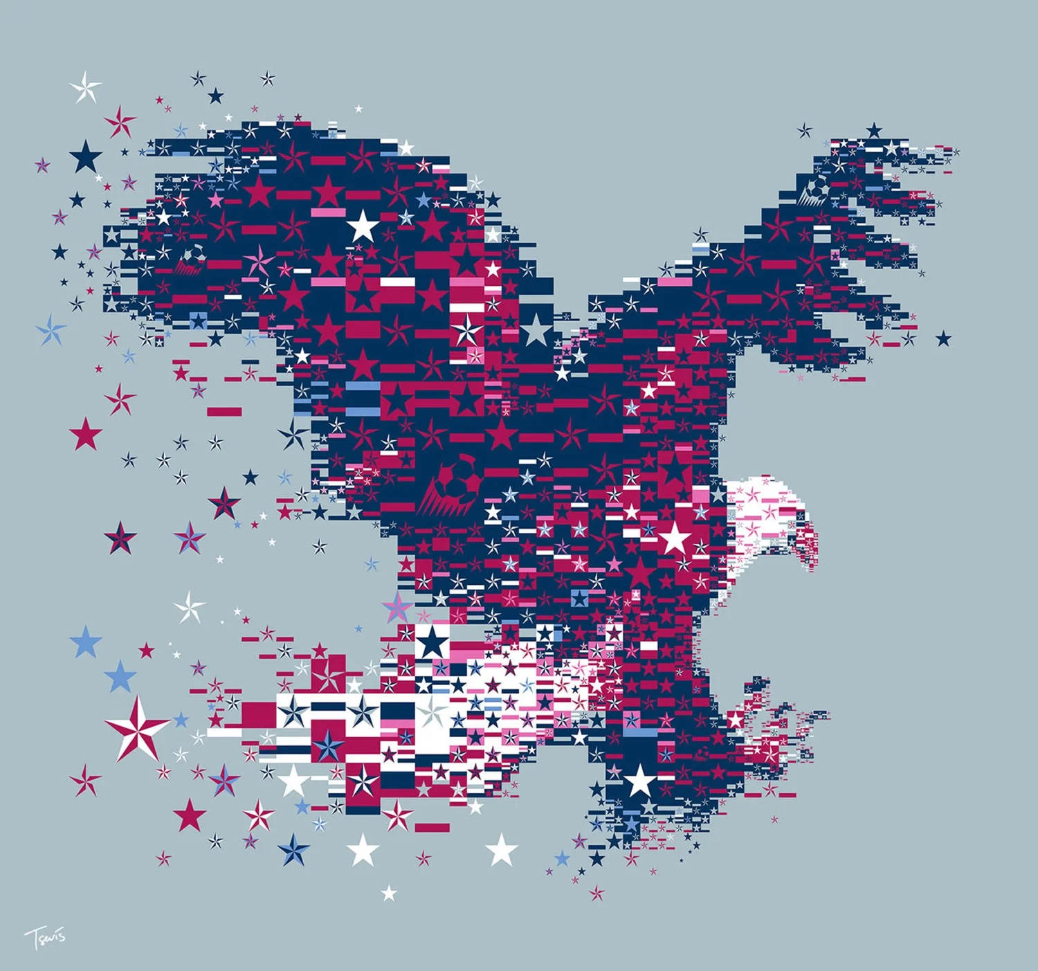 A vibrant mosaic illustration of an eagle, symbolizing strength and national pride, designed for Nike Team USA 2011.