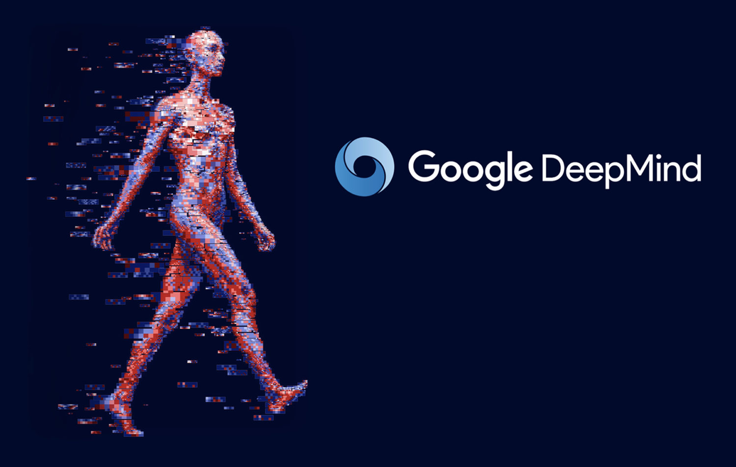 Pixelated android figure composed of heatmaps, alongside the Google DeepMind logo.