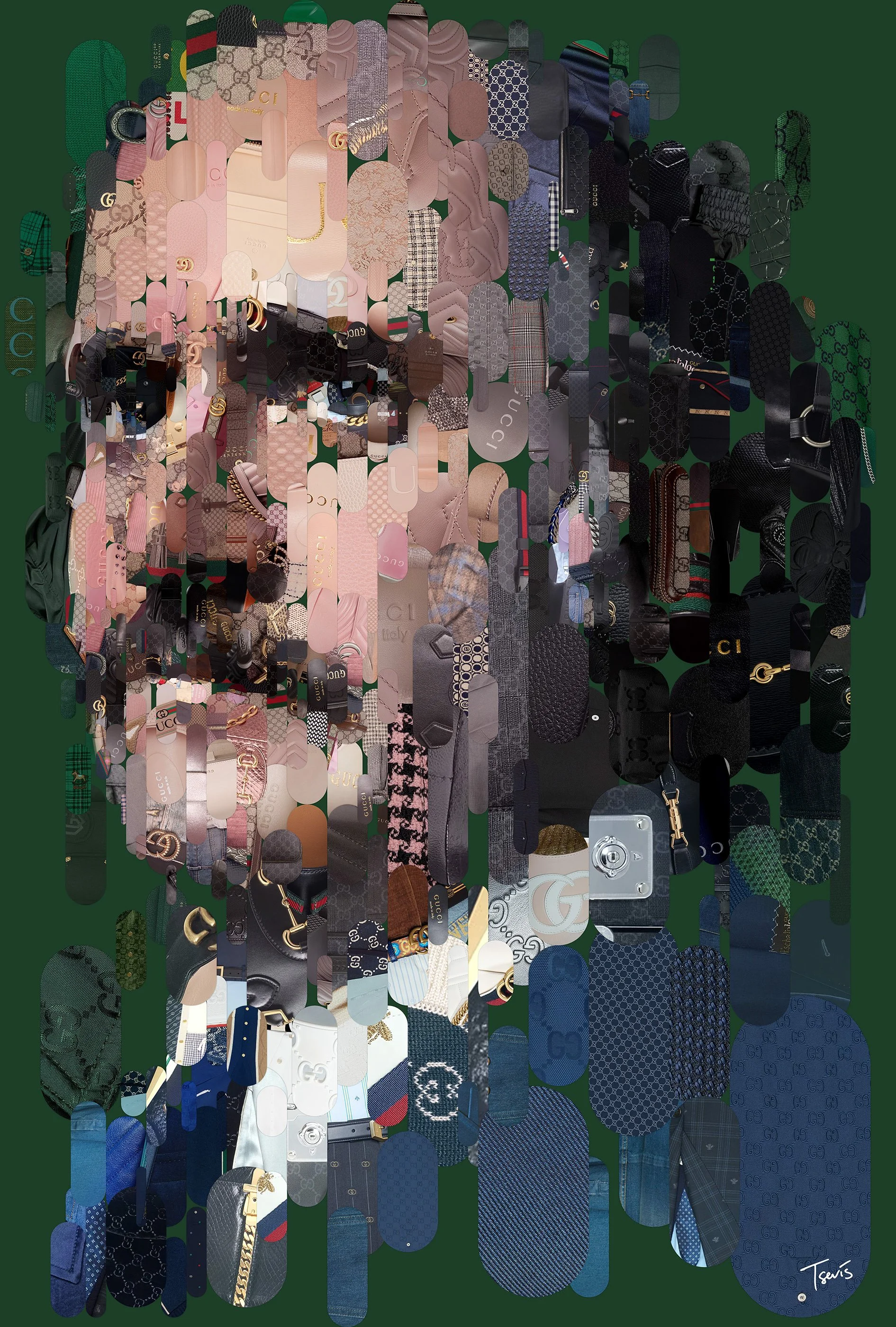 Jared Leto as Paolo Gucci in the film The House of Gucci, a digital mosaic portrait