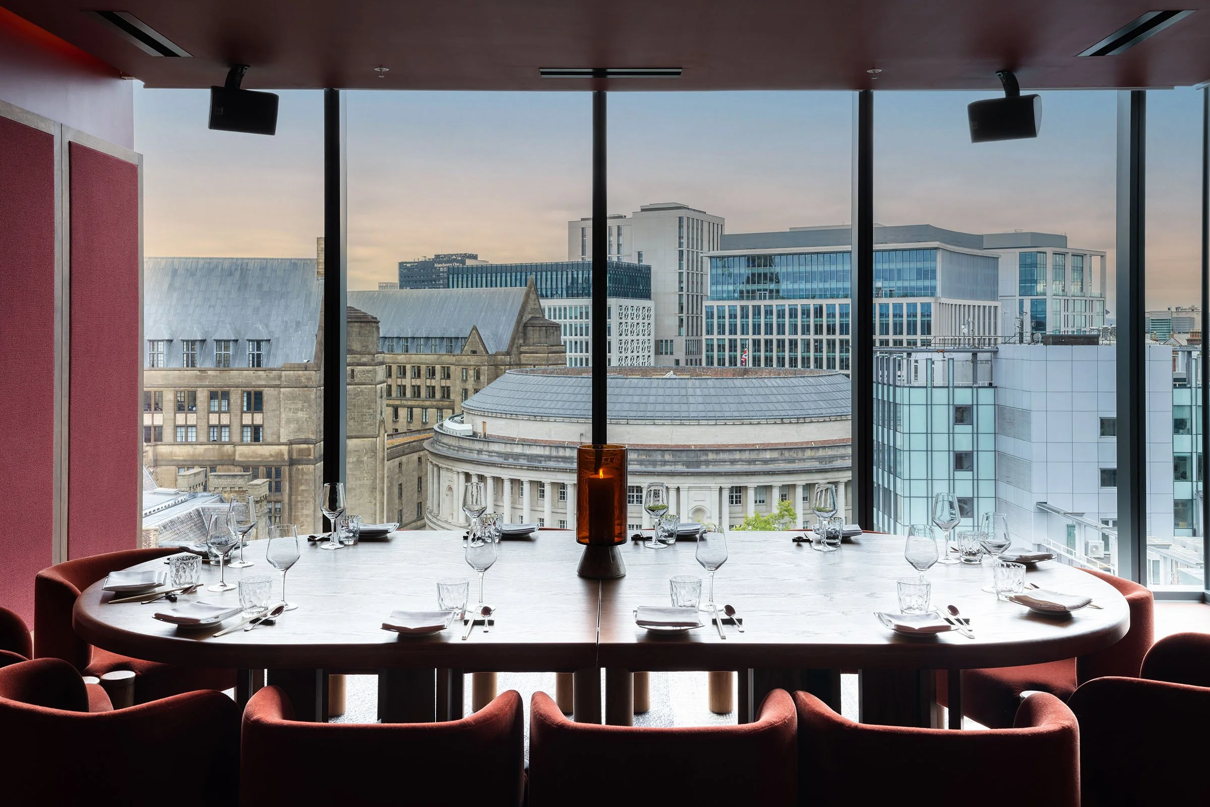 View of the dining area and cityscape beyond at Chotto Matte