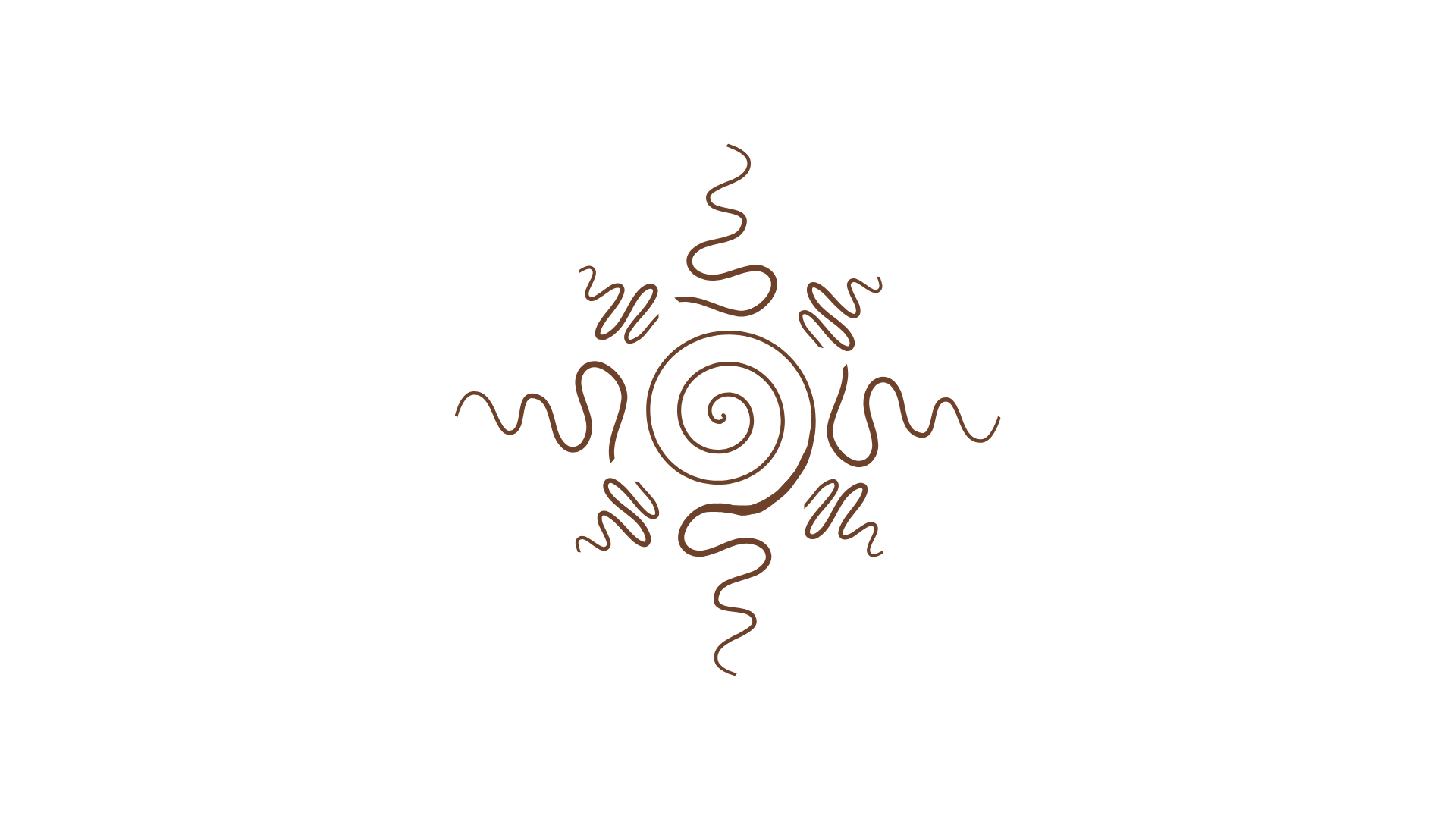 Brown spiral and curvilinear lines forming a symmetrical abstract design.