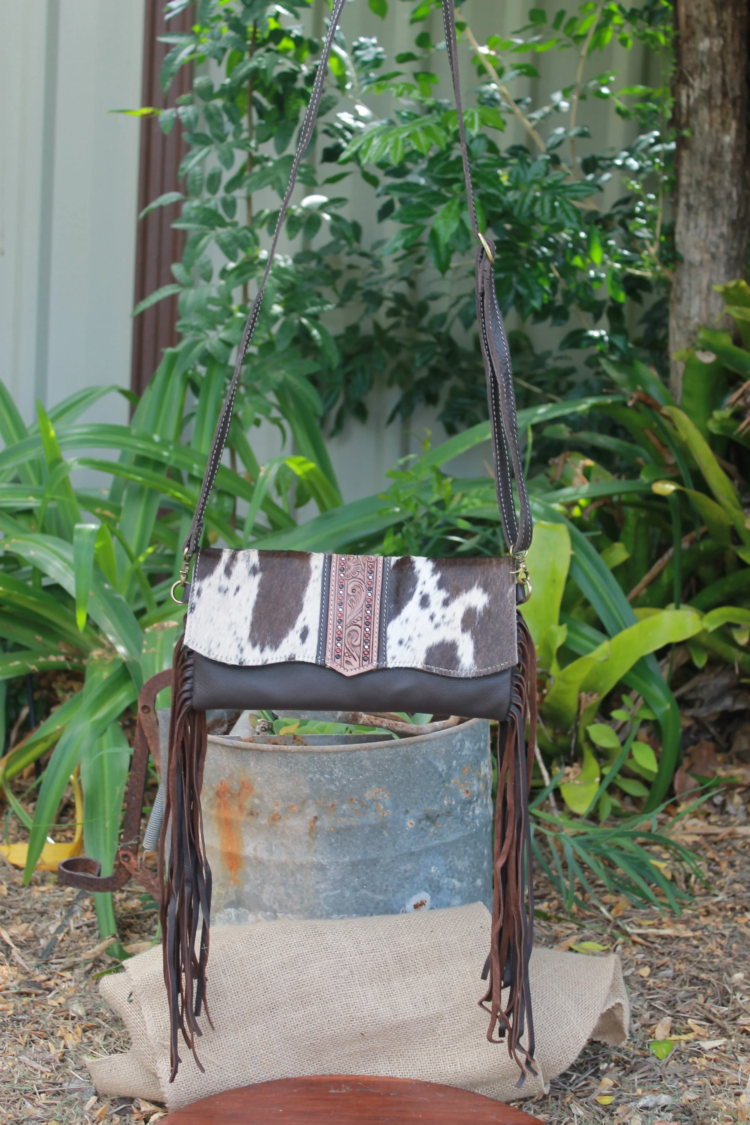 Hand Painted Flap Fringe Bag