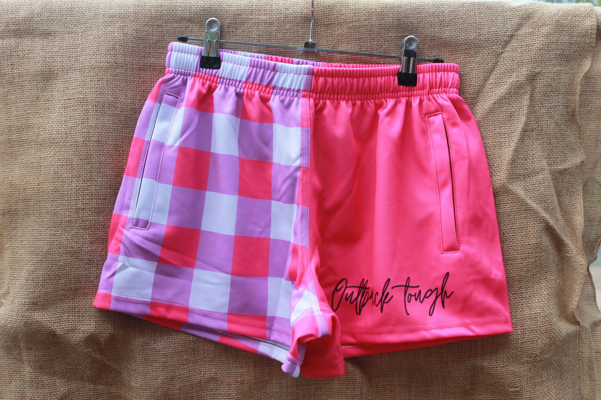 Pink Check Footy Shorts