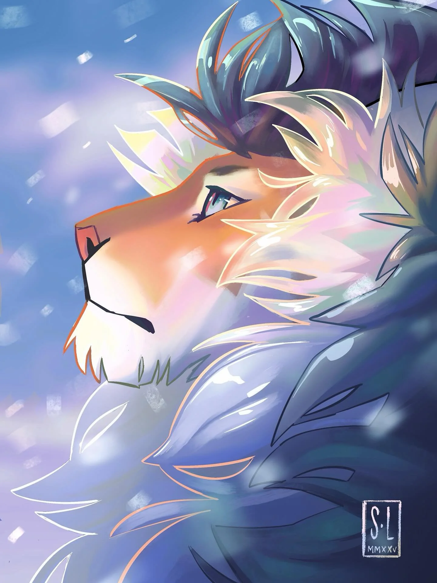 First snow ❄️ Drawing this made me miss that cold winter air 🤍 
.
This was a continuation of my hair studies, this time I wanted to try the &laquo;hidden hues&raquo; technique 🙃 It&rsquo;s mostly used in anime style - super dreamy and iridescent. I