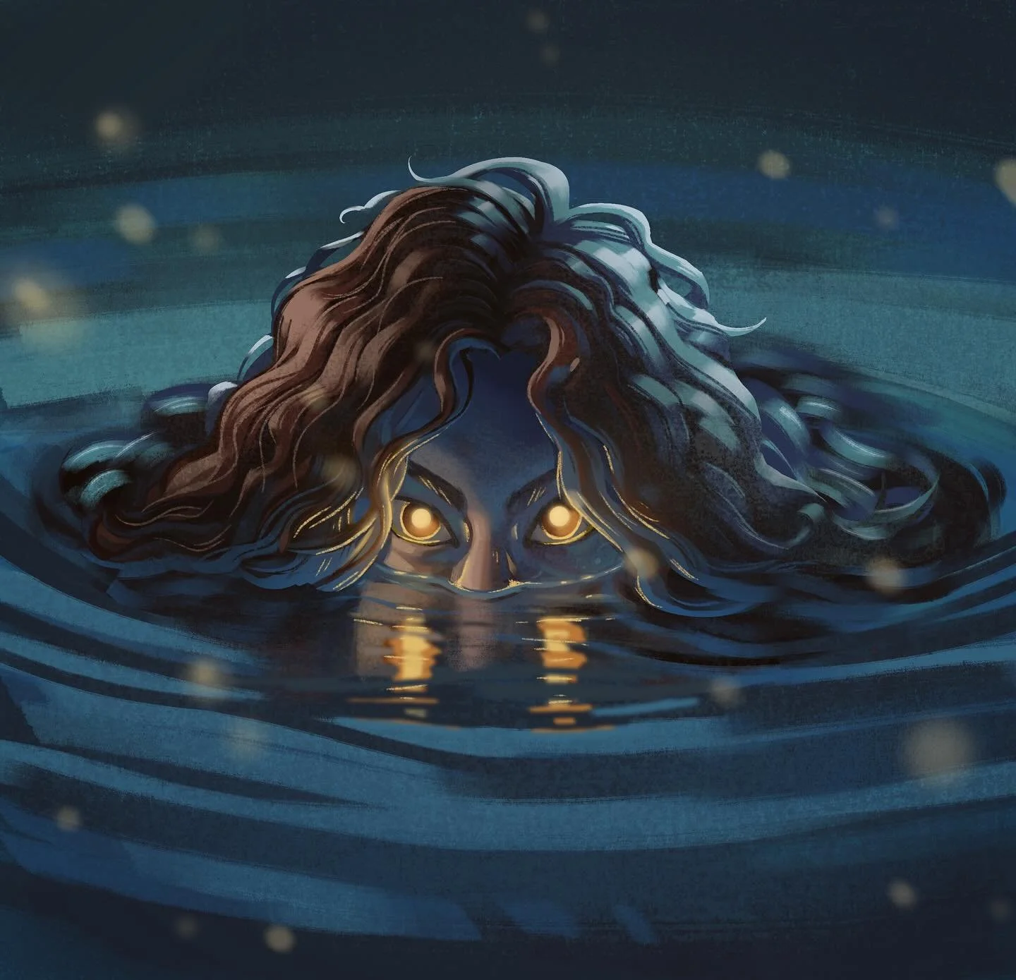 Started drawing Huldra, somehow ended up with N&oslash;kken 💁&zwj;♀️ I started just wanting to practice drawing hair&hellip; then somehow along the way there was water and multiple light sources and then glowing eyes?? It just kind of ran away from 