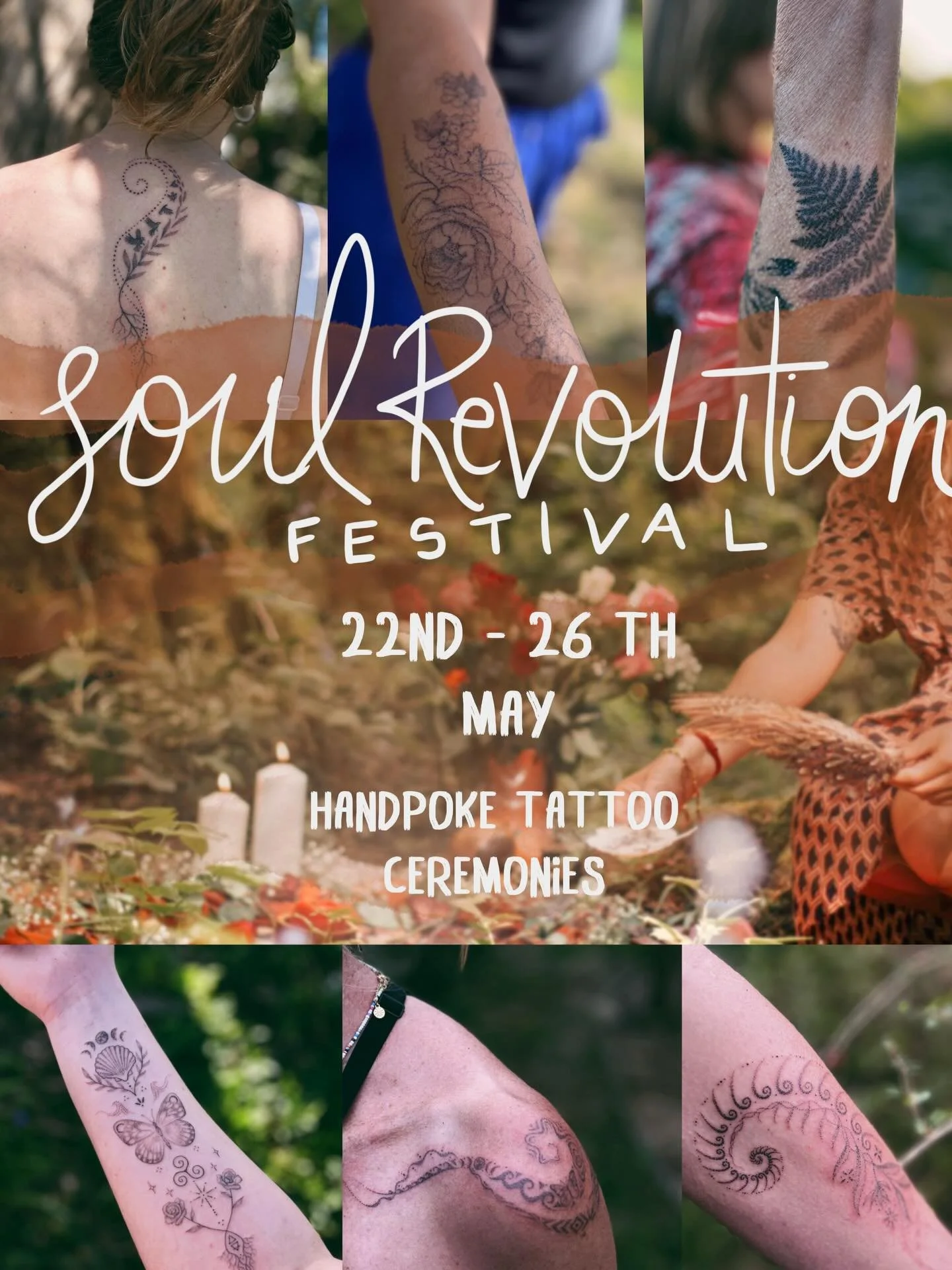 🌸 S O U L  R E V O L U T I O N 🌸

I&rsquo;m so excited to be a part of this beautiful gathering / festival @soul.revolution.festival of humans and bringing my tattoo temple here with my ink sister @ink.and.earth 
Im taking pre-bookings for tattoos 