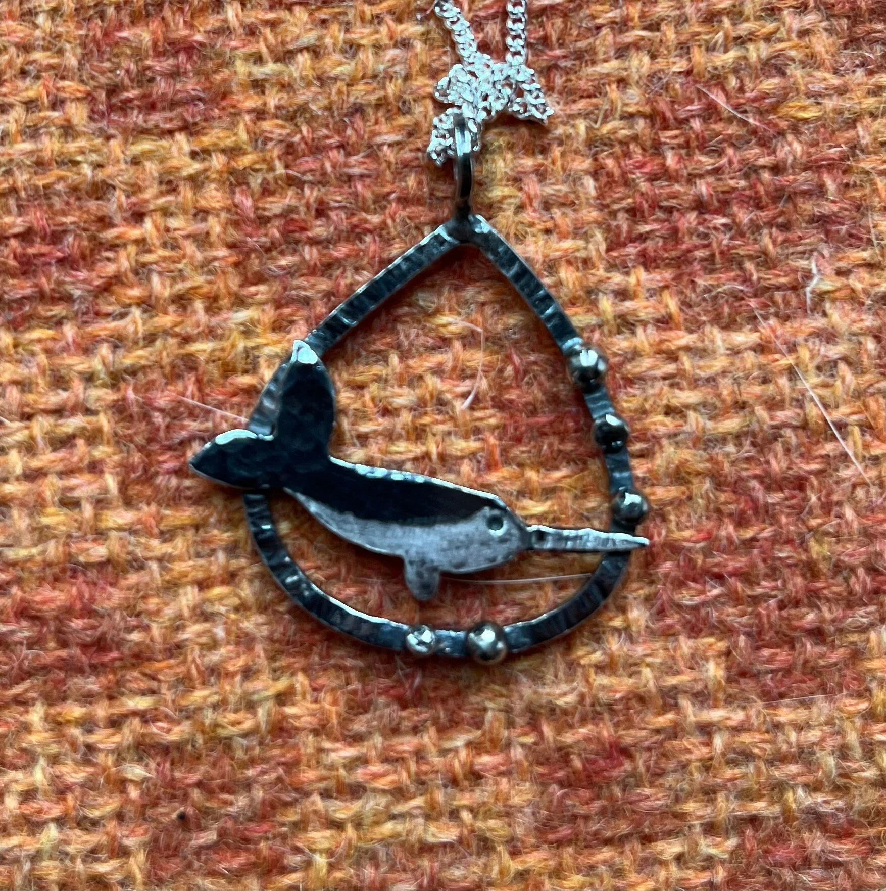 A magical Narwhal made from 100% Recycled Silver in Wales