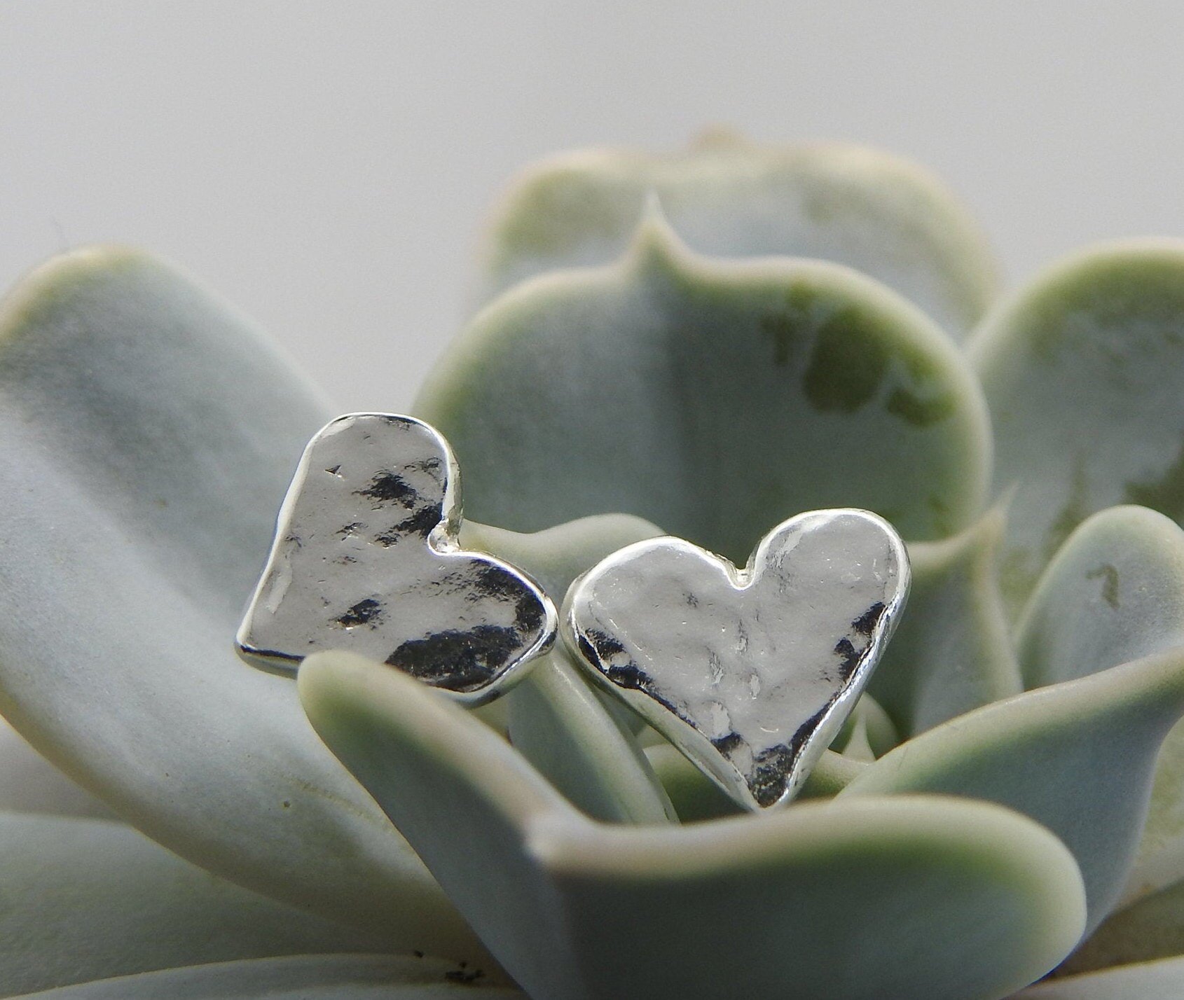 Cariad love heart earrings- handmade in Wales, Welsh Jewellery, made from recycled silver- eco-friendly