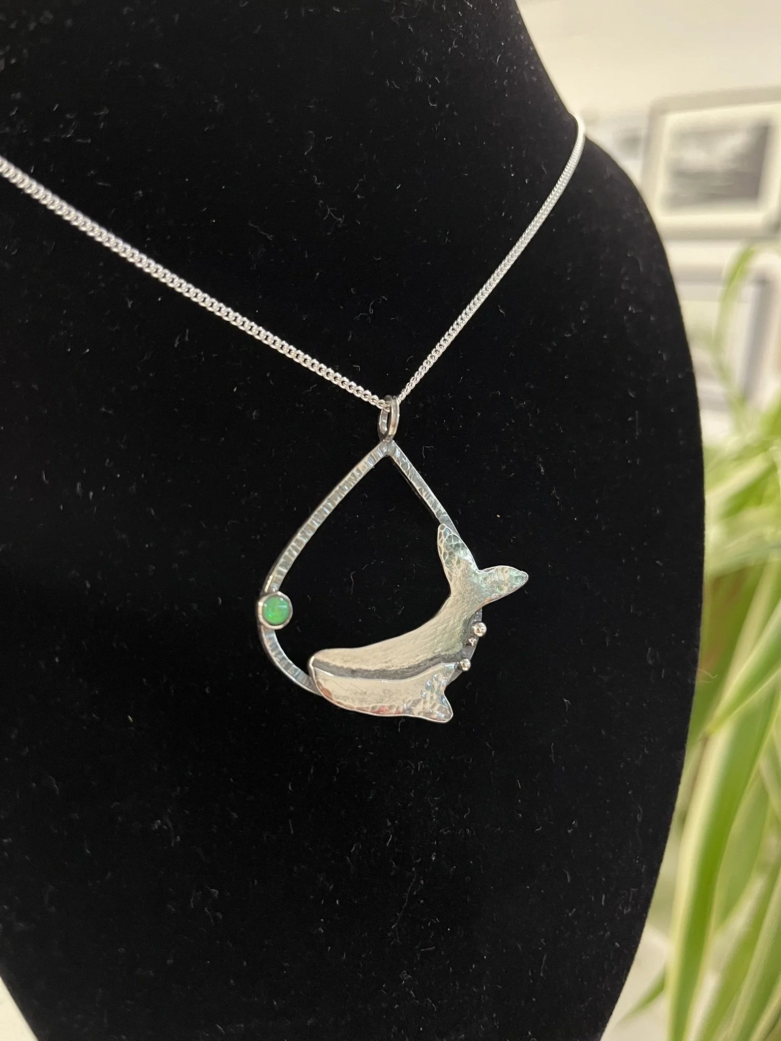 Whale Pendant with blue opal
