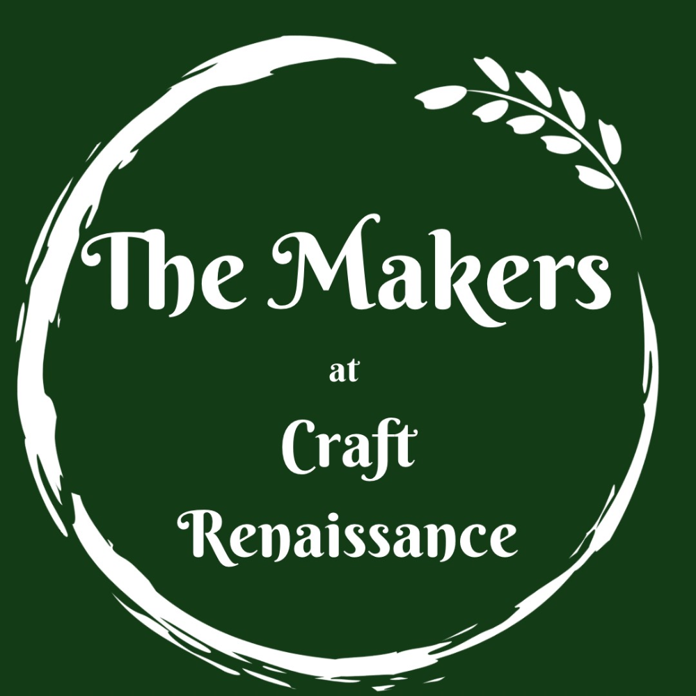Green background with white circular border and text that reads 'The Makers at Craft Renaissance'