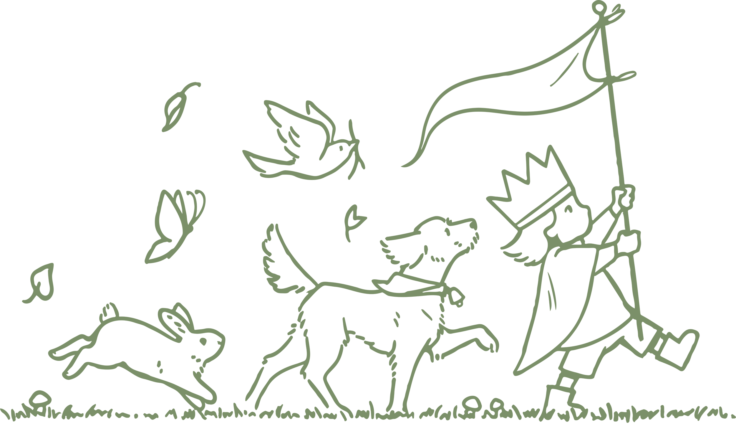 A line drawing of the nativity scene with Joseph, Mary, baby Jesus, a donkey, a cow, and an angel.
