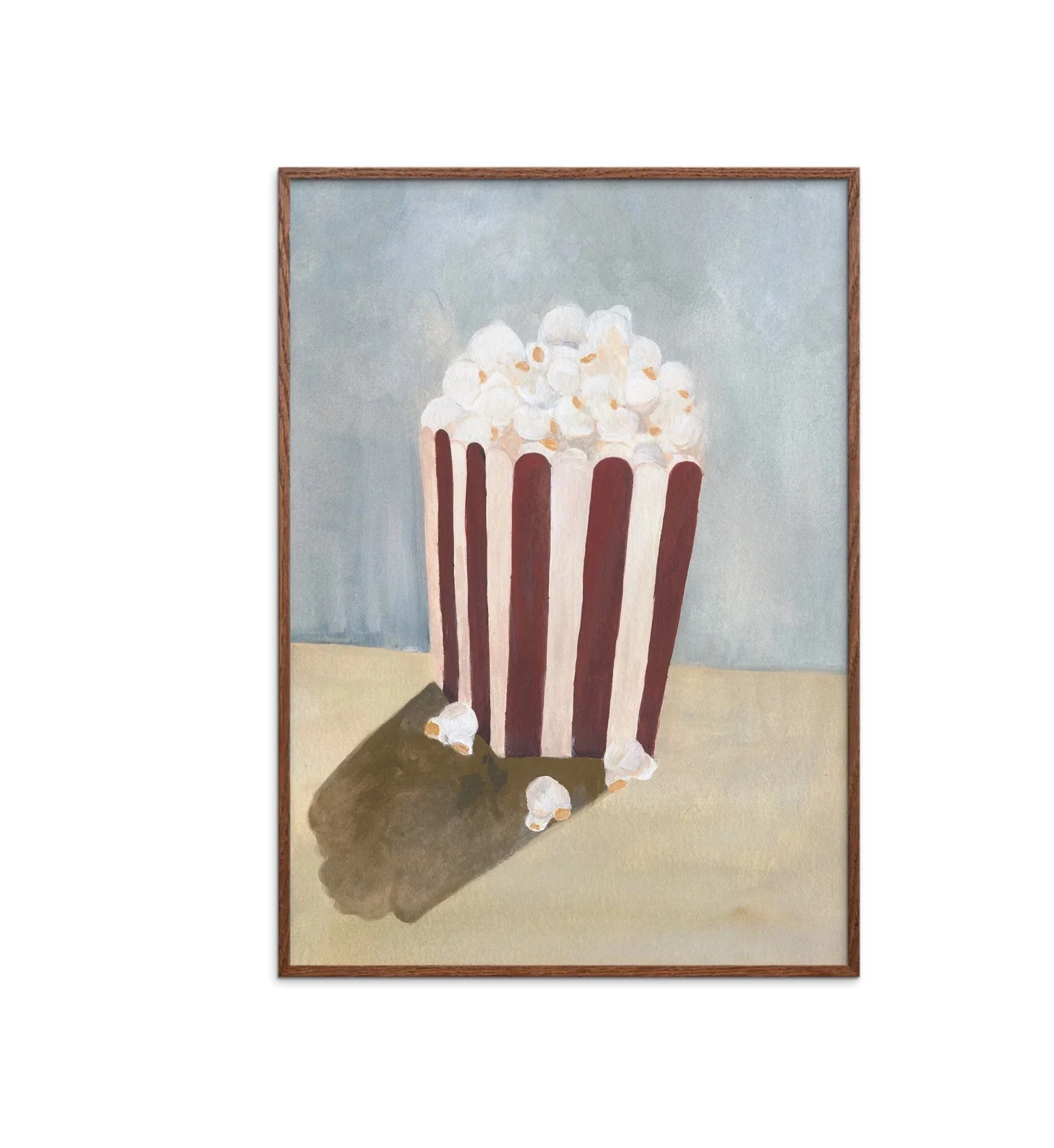 Popcorn in a striped box, bordeaux and white, nostalgic feel