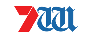 The image shows a logo with a red number 7 and a blue letter W.