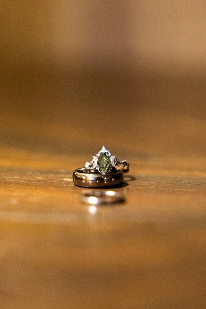 A close-up of Jenai and Michael’s wedding rings.