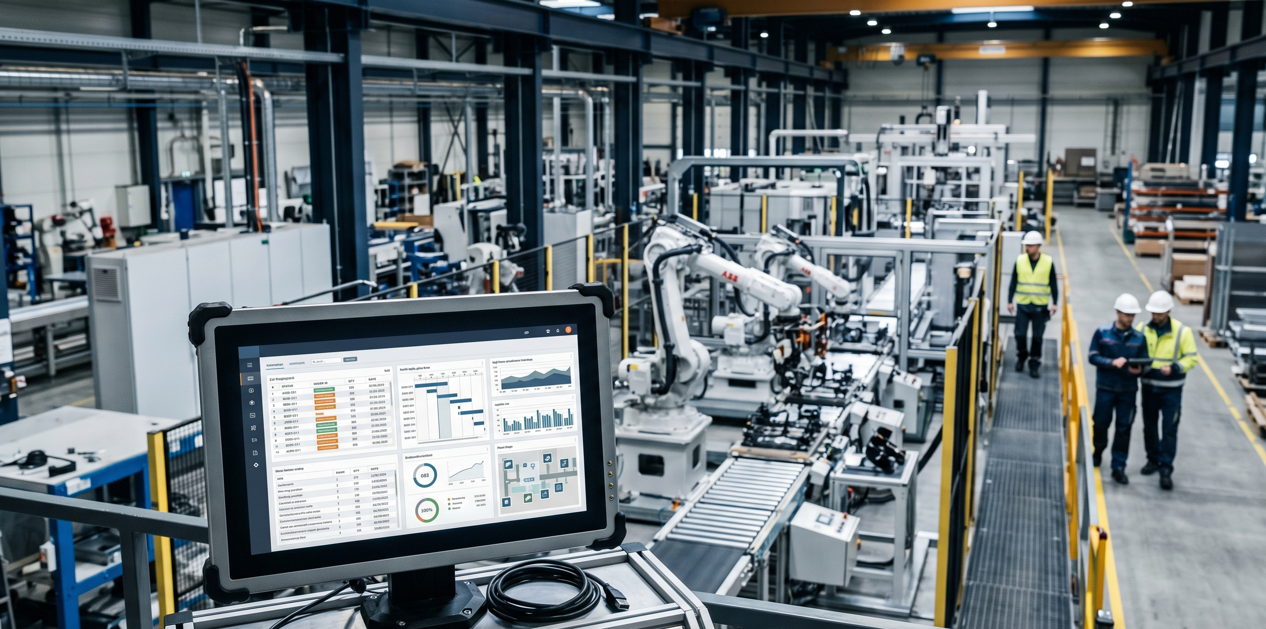 Ilustración de una fábrica industrial con una separación visual entre la capa de gestión empresarial y la realidad operativa de planta.
