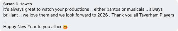 Screenshot of a LinkedIn message from Susan D Howes praising a production team and wishing a Happy New Year.