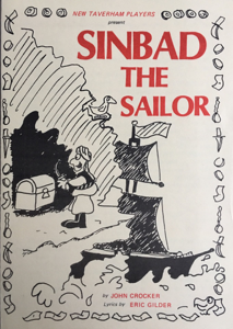 Book cover for 'Sinbad the Sailor' featuring a cartoon illustration of Sinbad with a ship's mast, a treasure chest, and a pirate-like setting.